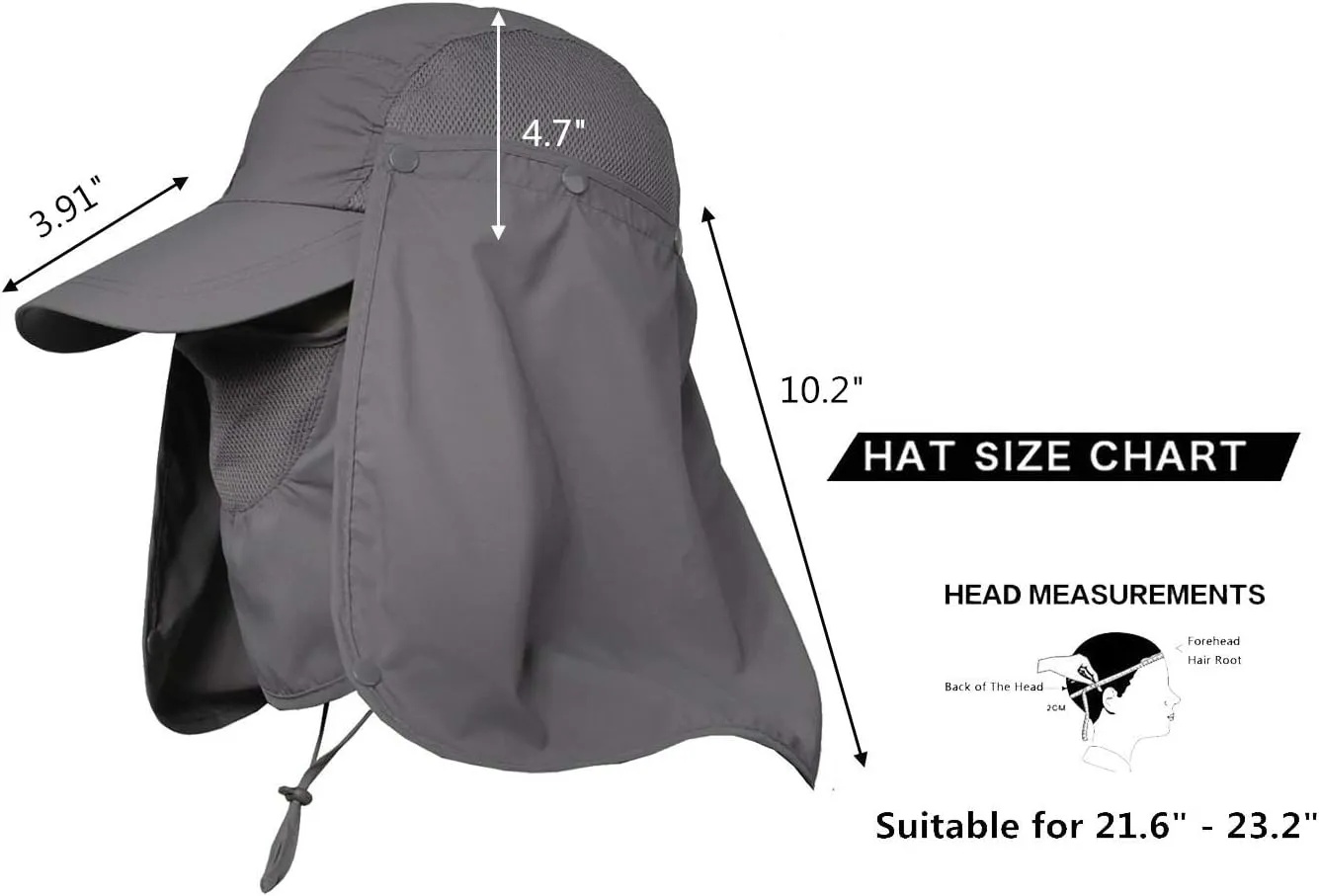 Fishing Hat Men/Women Outdoor Sun Cap UV Sun Protection Hat with Removable Neck Flap & Face Cover Cycling Hiking