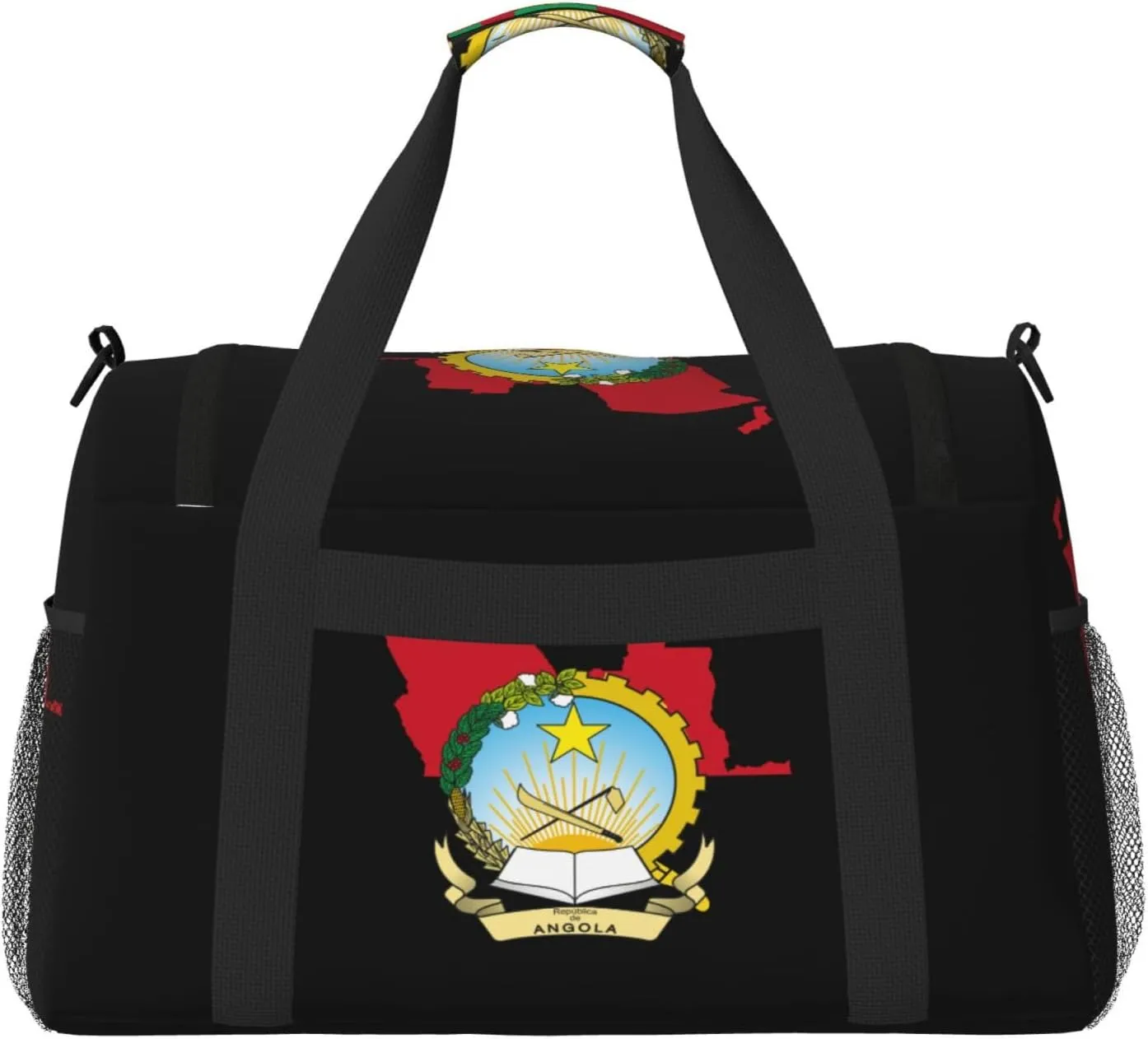 Flag Map Of Angola Travel Duffel Bag Large Foldable Waterproof Overnight Bag For Beach Swim Bags Pool Sports Gym