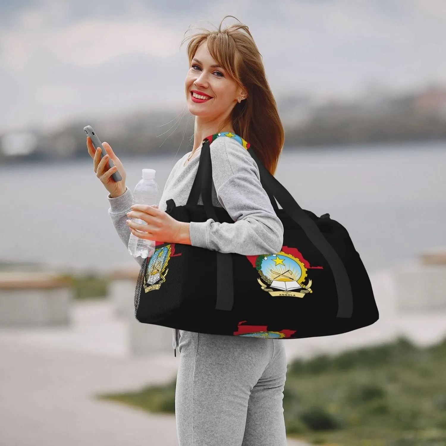Flag Map Of Angola Travel Duffel Bag Large Foldable Waterproof Overnight Bag For Beach Swim Bags Pool Sports Gym