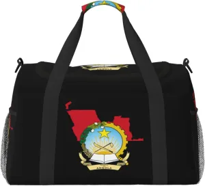Flag Map Of Angola Travel Duffel Bag Large Foldable Waterproof Overnight Bag For Beach Swim Bags Pool Sports Gym