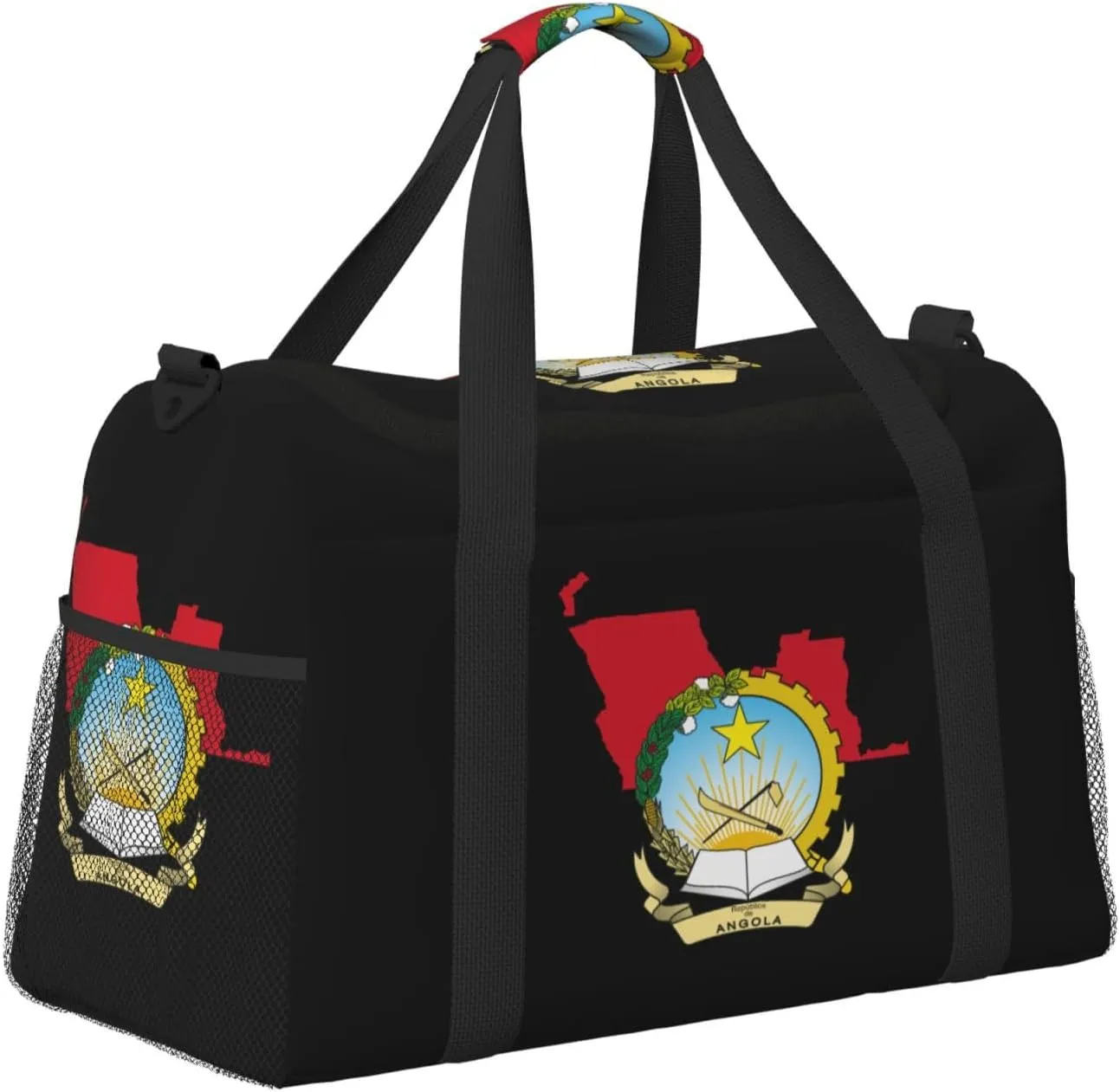 Flag Map Of Angola Travel Duffel Bag Large Foldable Waterproof Overnight Bag For Beach Swim Bags Pool Sports Gym