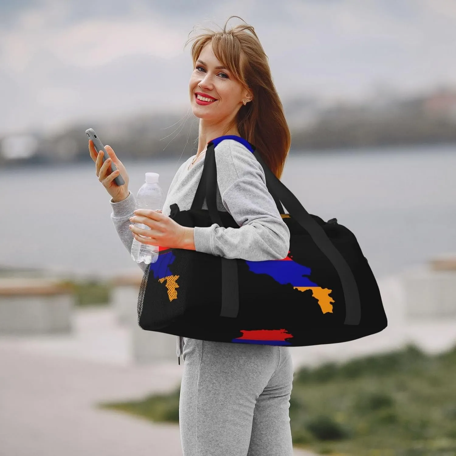 Flag Map Of Armenia Travel Duffel Bag Large Foldable Waterproof Overnight Bag For Beach Swim Bags Pool Sports Gym