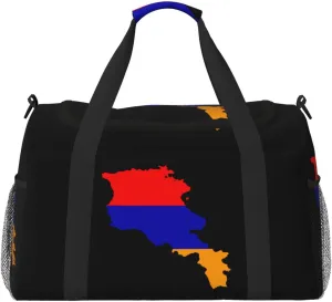 Flag Map Of Armenia Travel Duffel Bag Large Foldable Waterproof Overnight Bag For Beach Swim Bags Pool Sports Gym