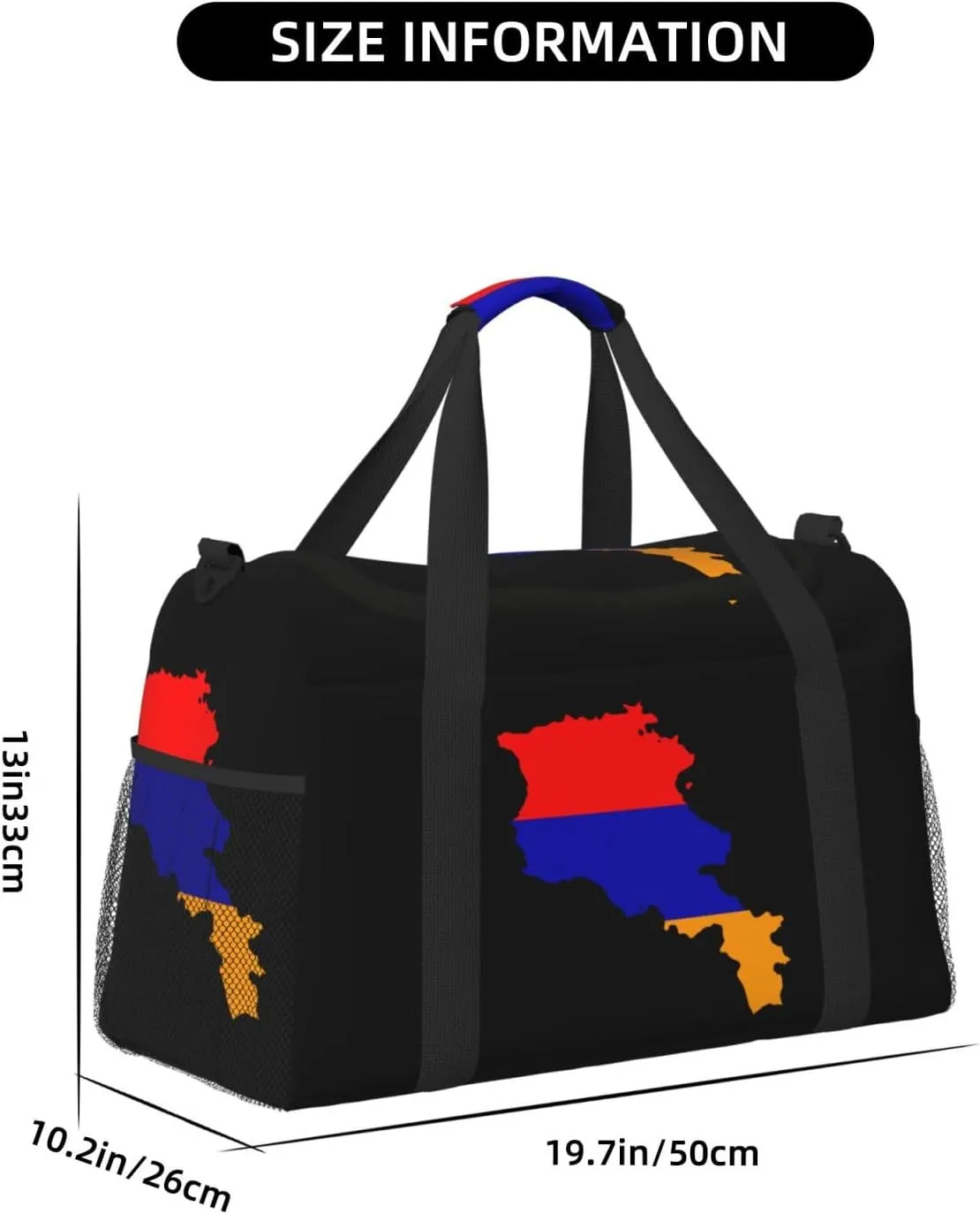 Flag Map Of Armenia Travel Duffel Bag Large Foldable Waterproof Overnight Bag For Beach Swim Bags Pool Sports Gym