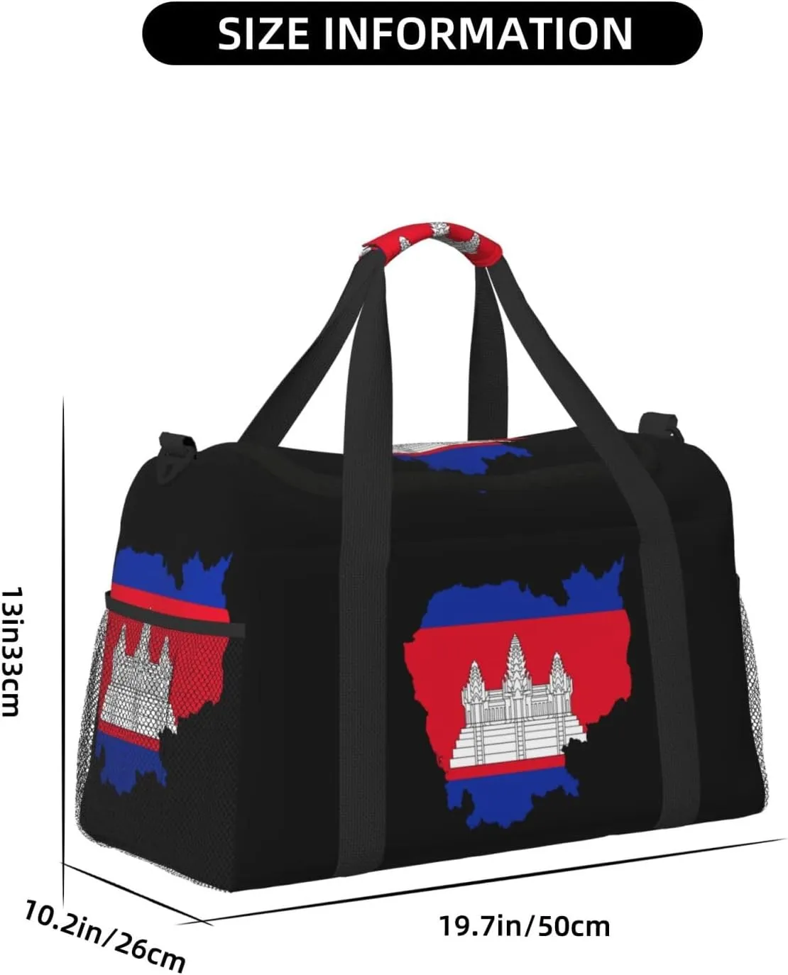 Flag Map Of Cambodia Travel Duffel Bag Large Foldable Waterproof Overnight Bag For Beach Swim Bags Pool Sports Gym