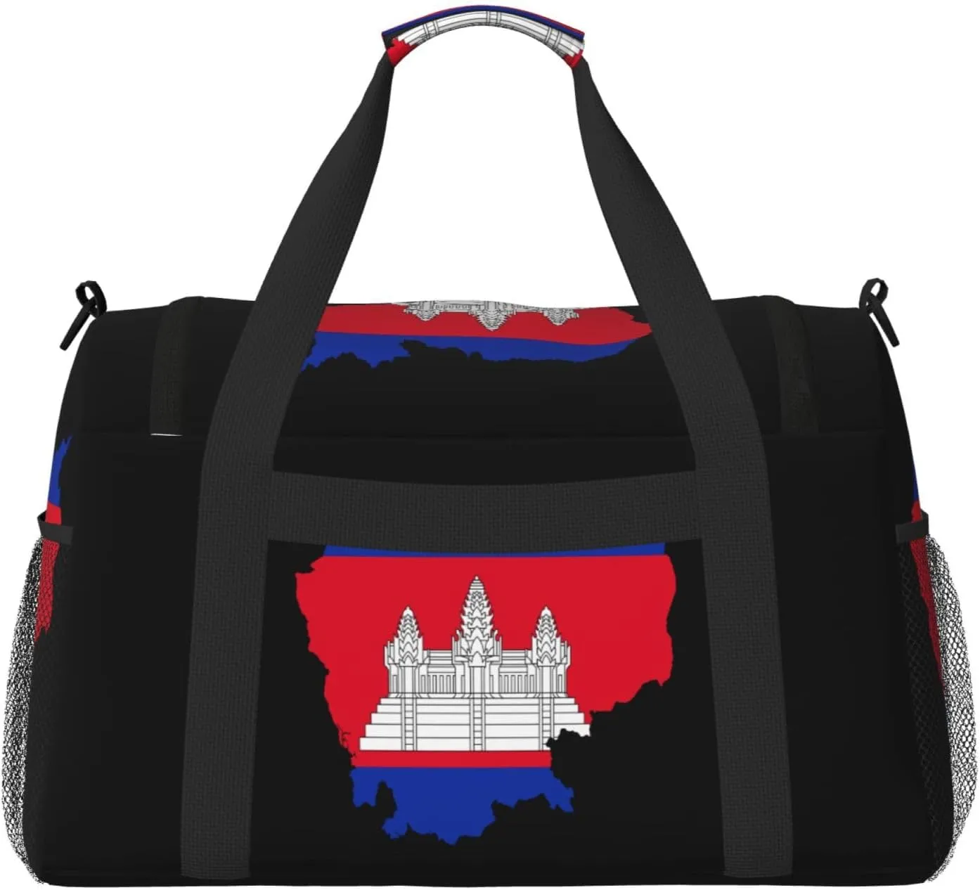 Flag Map Of Cambodia Travel Duffel Bag Large Foldable Waterproof Overnight Bag For Beach Swim Bags Pool Sports Gym