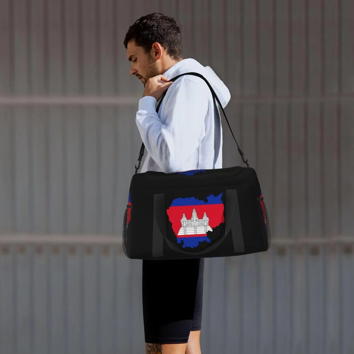 Flag Map Of Cambodia Travel Duffel Bag Large Foldable Waterproof Overnight Bag For Beach Swim Bags Pool Sports Gym