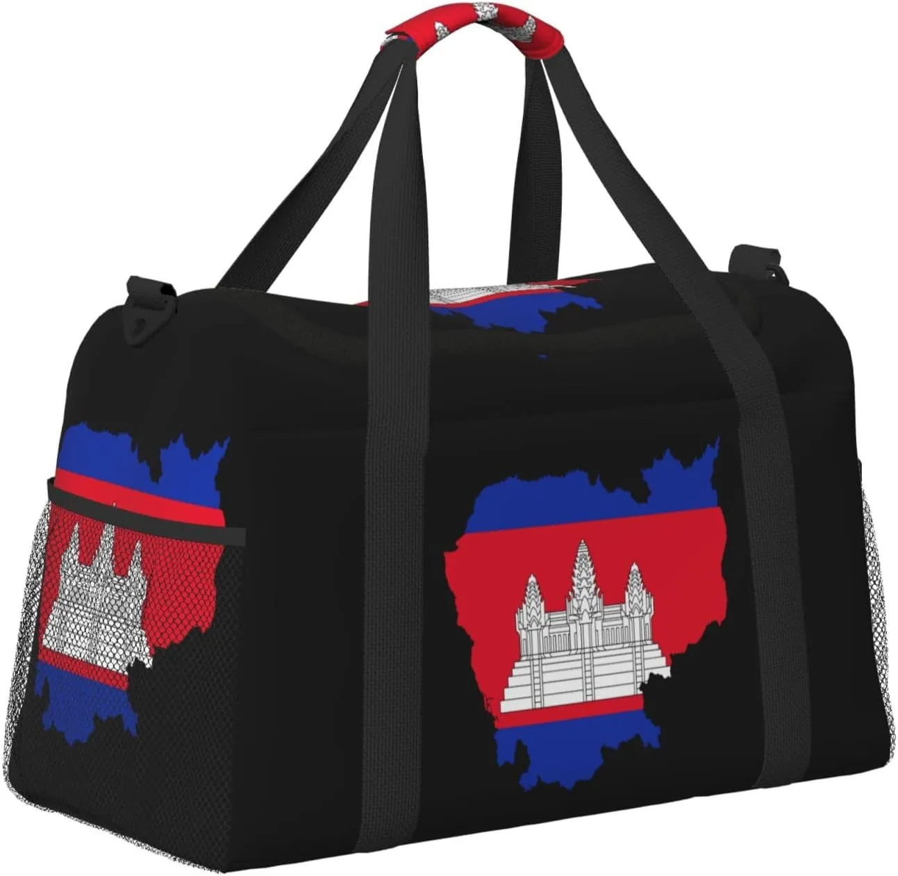 Flag Map Of Cambodia Travel Duffel Bag Large Foldable Waterproof Overnight Bag For Beach Swim Bags Pool Sports Gym