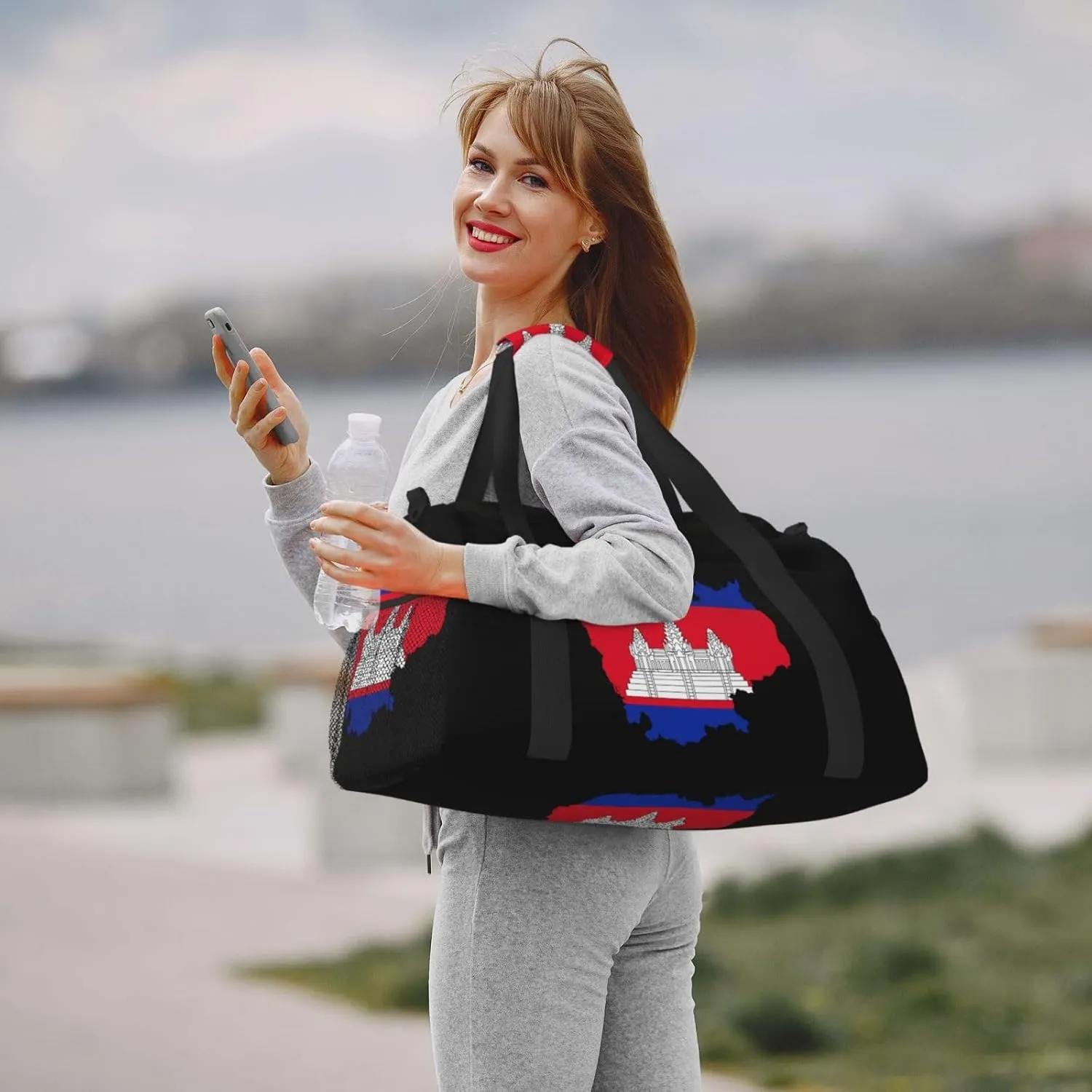 Flag Map Of Cambodia Travel Duffel Bag Large Foldable Waterproof Overnight Bag For Beach Swim Bags Pool Sports Gym
