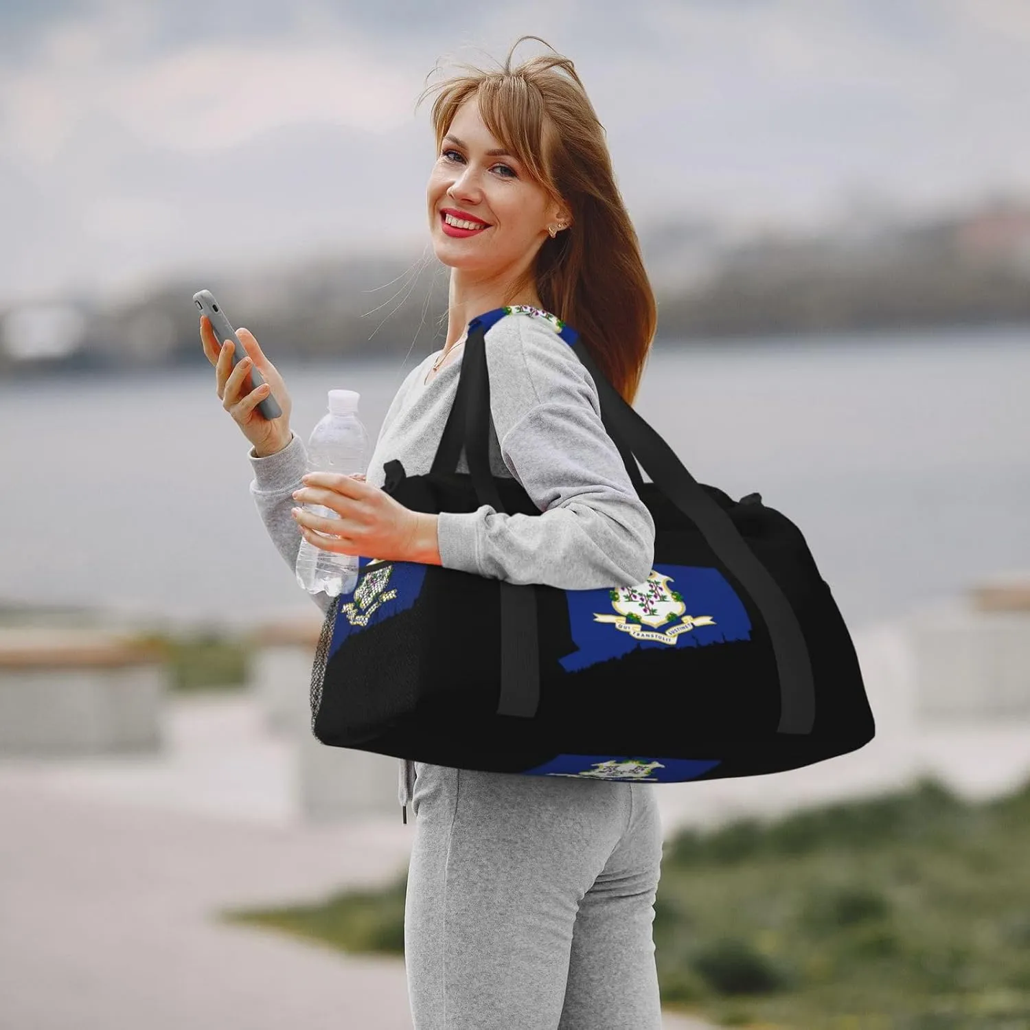 Flag Map Of Connecticut Travel Duffel Bag Large Foldable Waterproof Overnight Bag For Beach Swim Bags Pool Sports Gym
