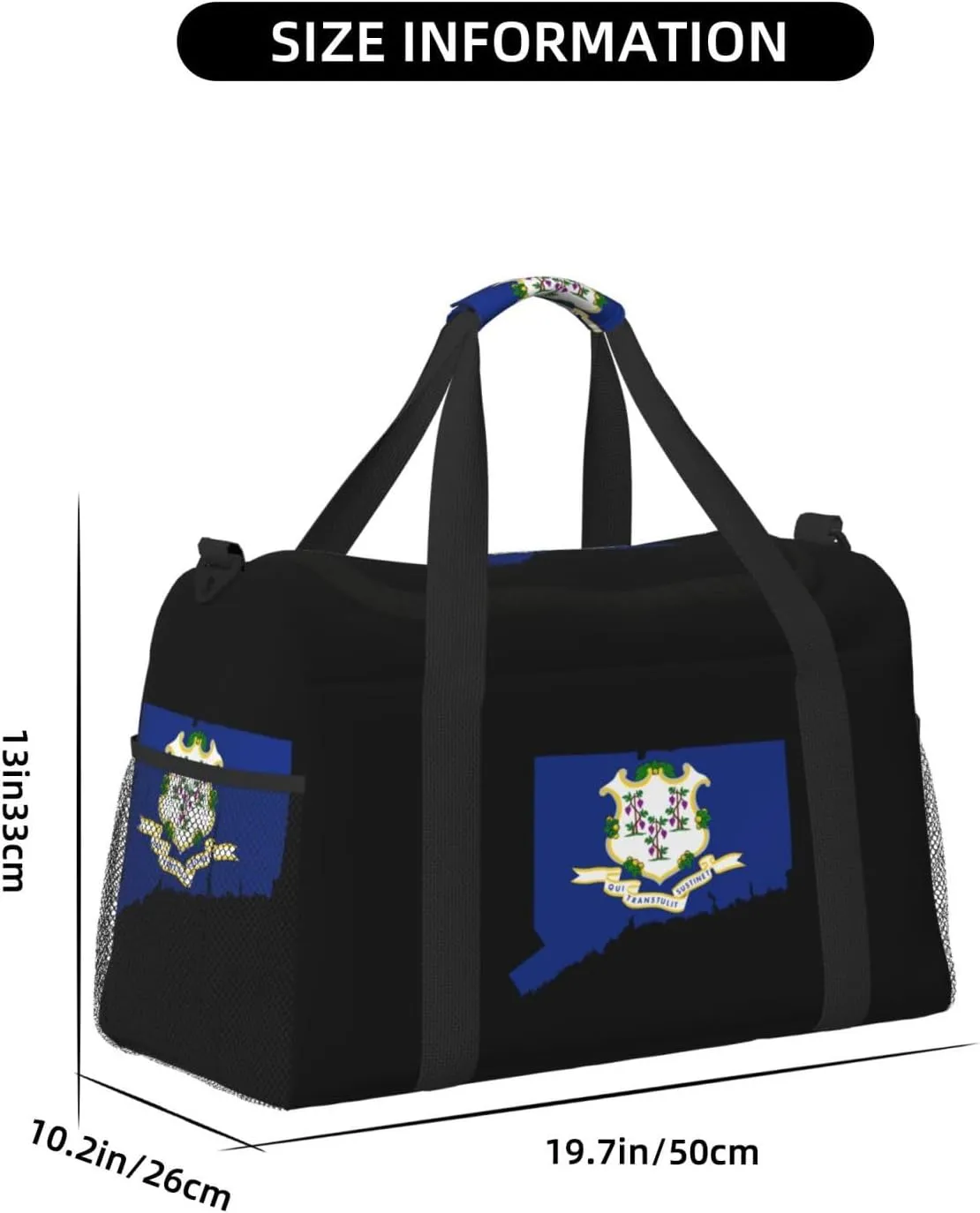 Flag Map Of Connecticut Travel Duffel Bag Large Foldable Waterproof Overnight Bag For Beach Swim Bags Pool Sports Gym