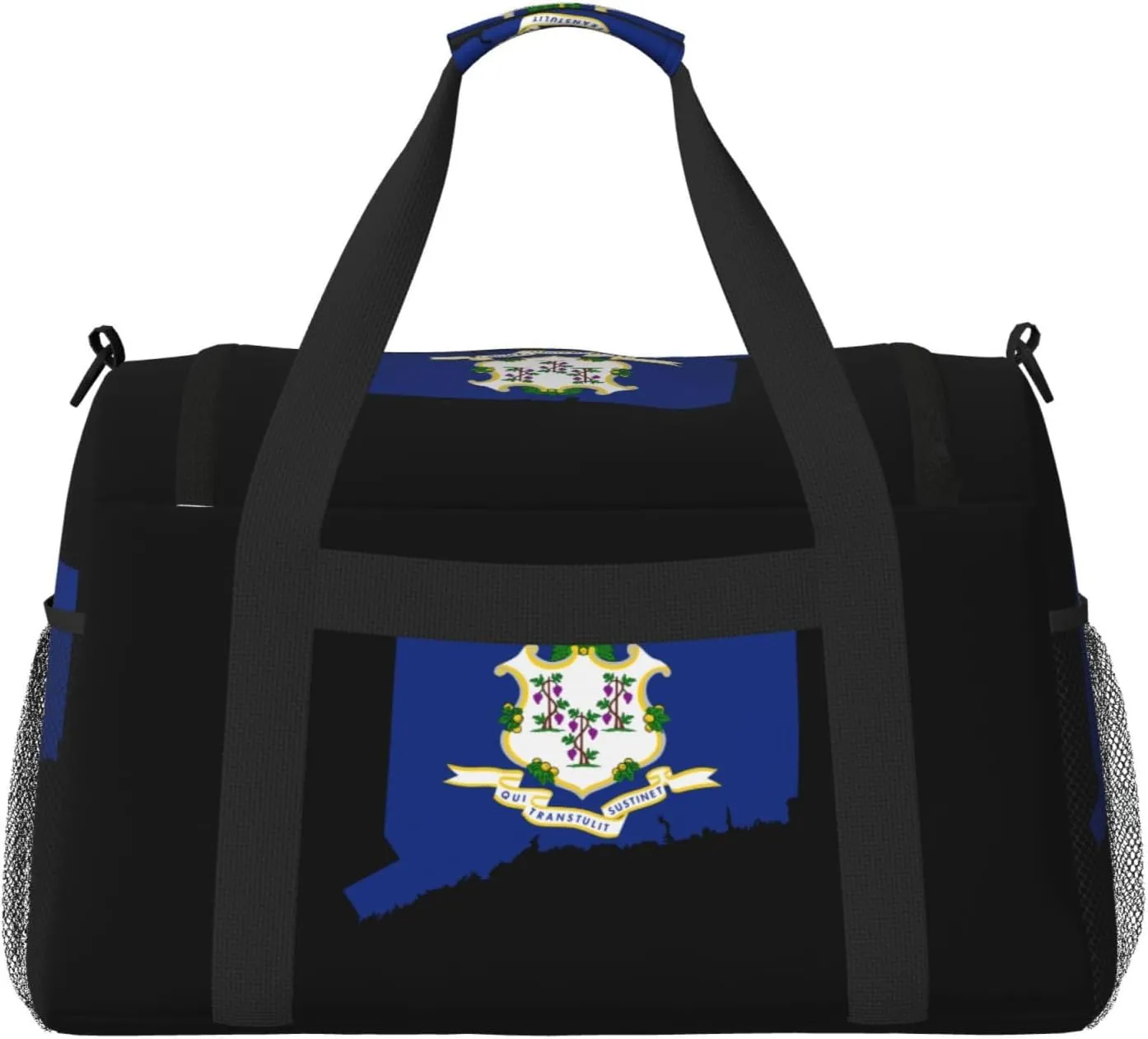 Flag Map Of Connecticut Travel Duffel Bag Large Foldable Waterproof Overnight Bag For Beach Swim Bags Pool Sports Gym