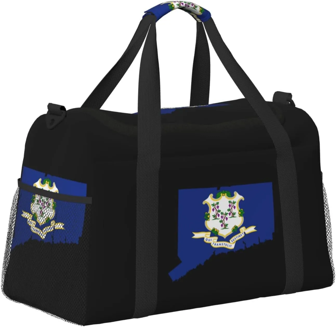 Flag Map Of Connecticut Travel Duffel Bag Large Foldable Waterproof Overnight Bag For Beach Swim Bags Pool Sports Gym