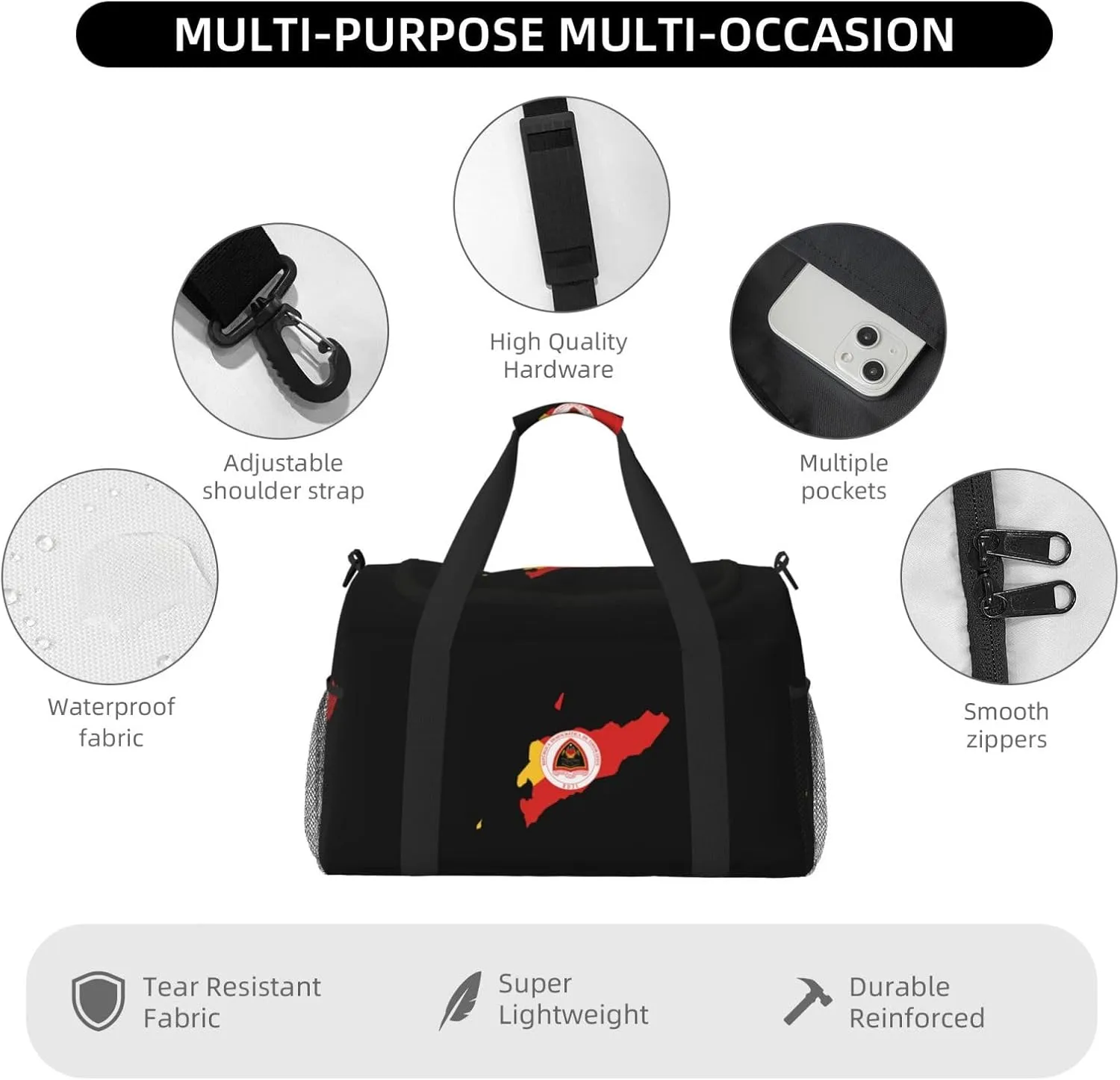 Flag Map Of East Timor Travel Duffel Bag Large Foldable Waterproof Overnight Bag For Beach Swim Bags Pool Sports Gym
