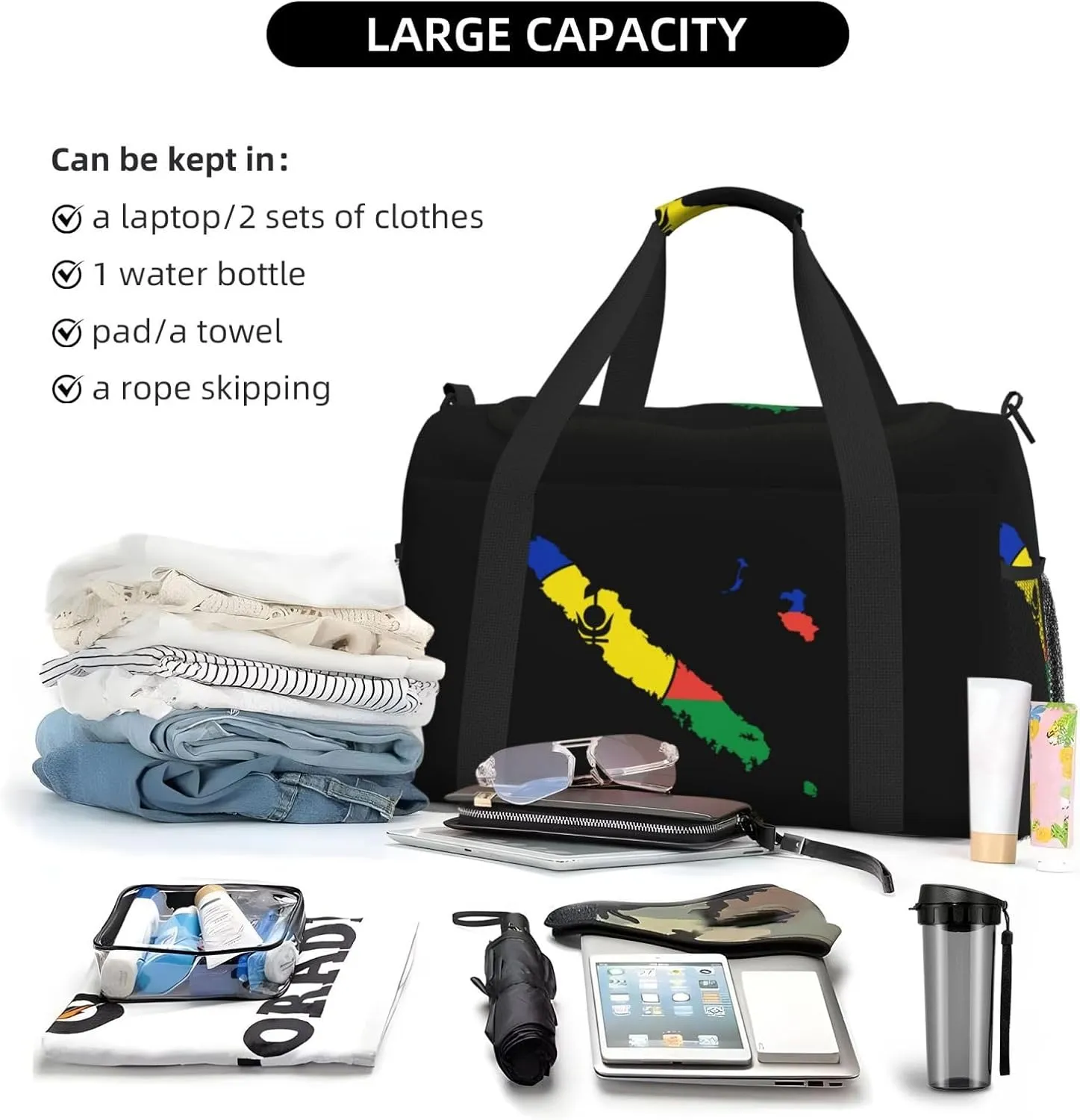 Flag Map Of Flnks Travel Duffel Bag Large Foldable Waterproof Overnight Bag For Beach Swim Bags Pool Sports Gym
