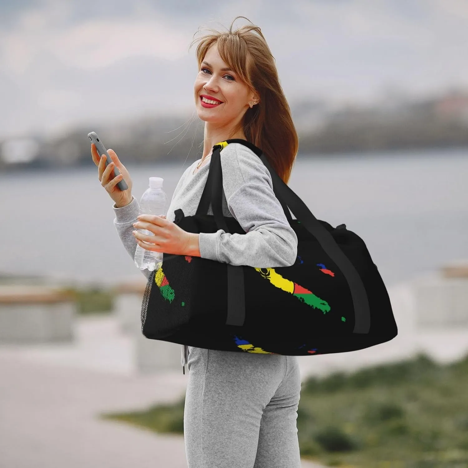 Flag Map Of Flnks Travel Duffel Bag Large Foldable Waterproof Overnight Bag For Beach Swim Bags Pool Sports Gym