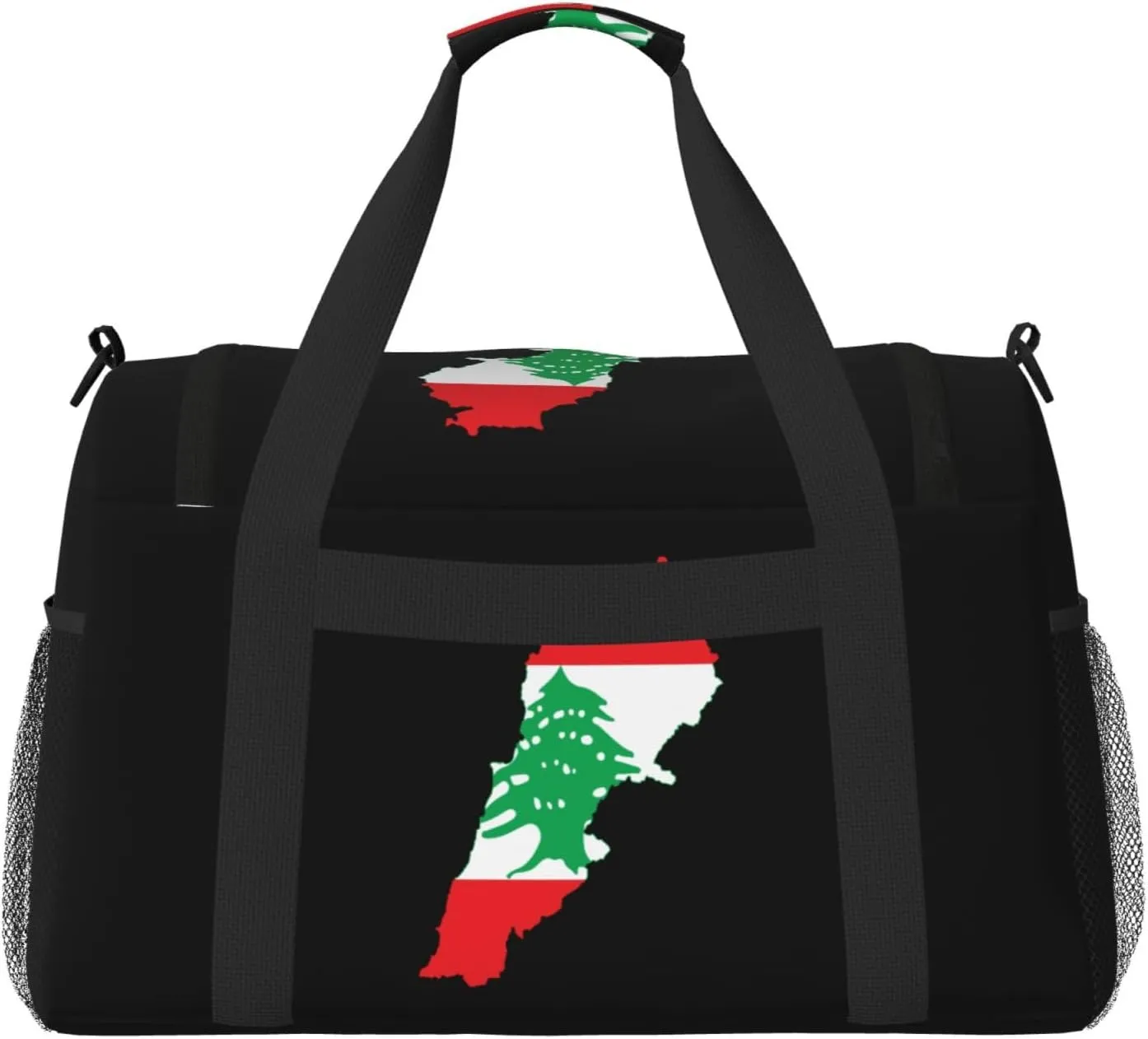Flag Map Of Lebanon Travel Duffel Bag Large Foldable Waterproof Overnight Bag For Beach Swim Bags Pool Sports Gym