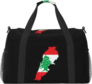 Flag Map Of Lebanon Travel Duffel Bag Large Foldable Waterproof Overnight Bag For Beach Swim Bags Pool Sports Gym