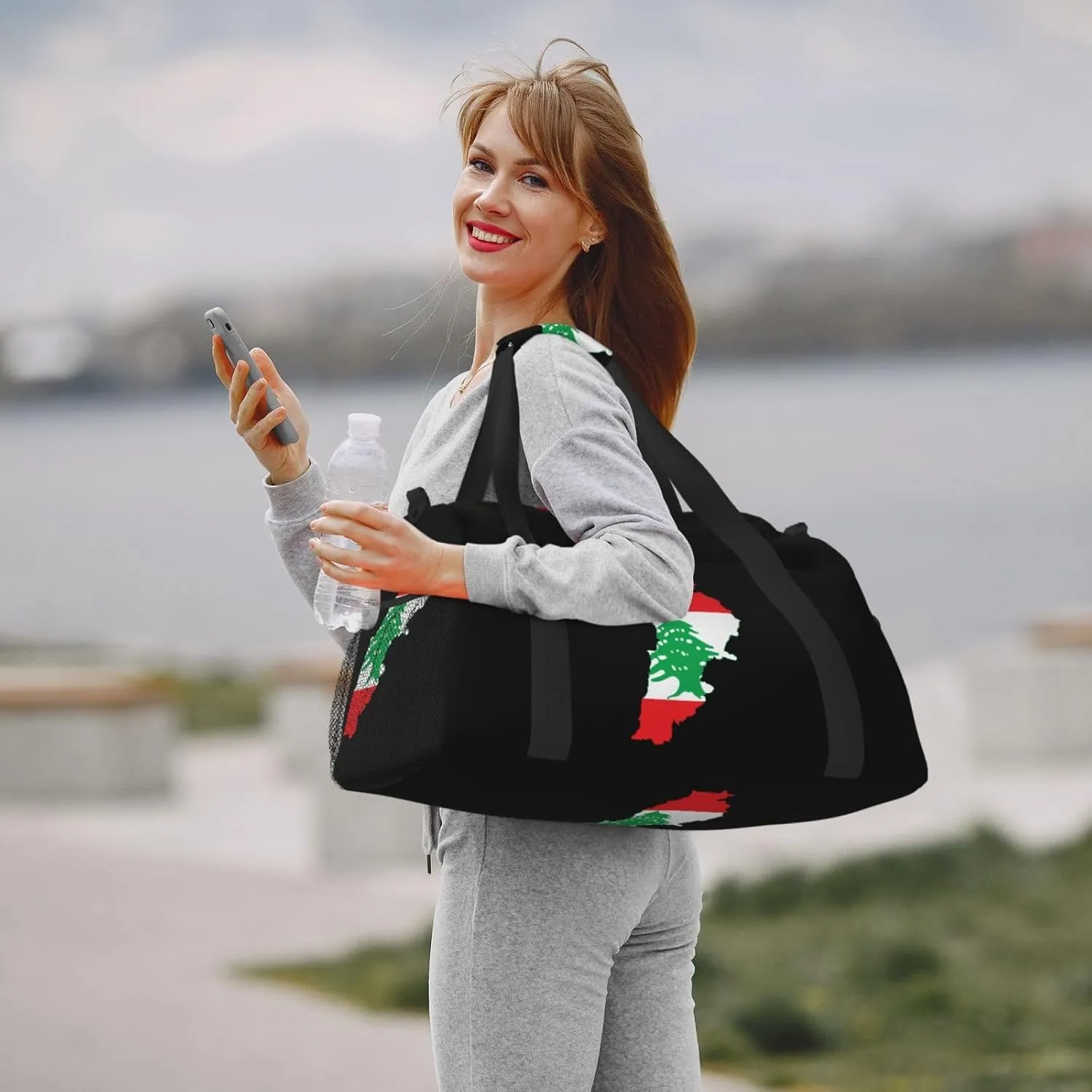 Flag Map Of Lebanon Travel Duffel Bag Large Foldable Waterproof Overnight Bag For Beach Swim Bags Pool Sports Gym