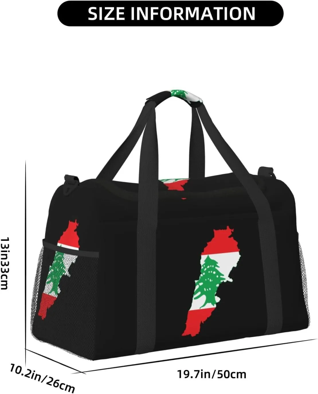 Flag Map Of Lebanon Travel Duffel Bag Large Foldable Waterproof Overnight Bag For Beach Swim Bags Pool Sports Gym