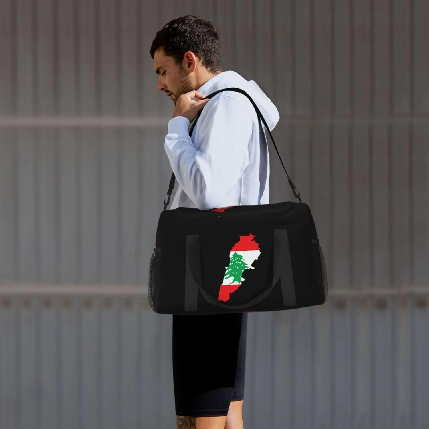 Flag Map Of Lebanon Travel Duffel Bag Large Foldable Waterproof Overnight Bag For Beach Swim Bags Pool Sports Gym