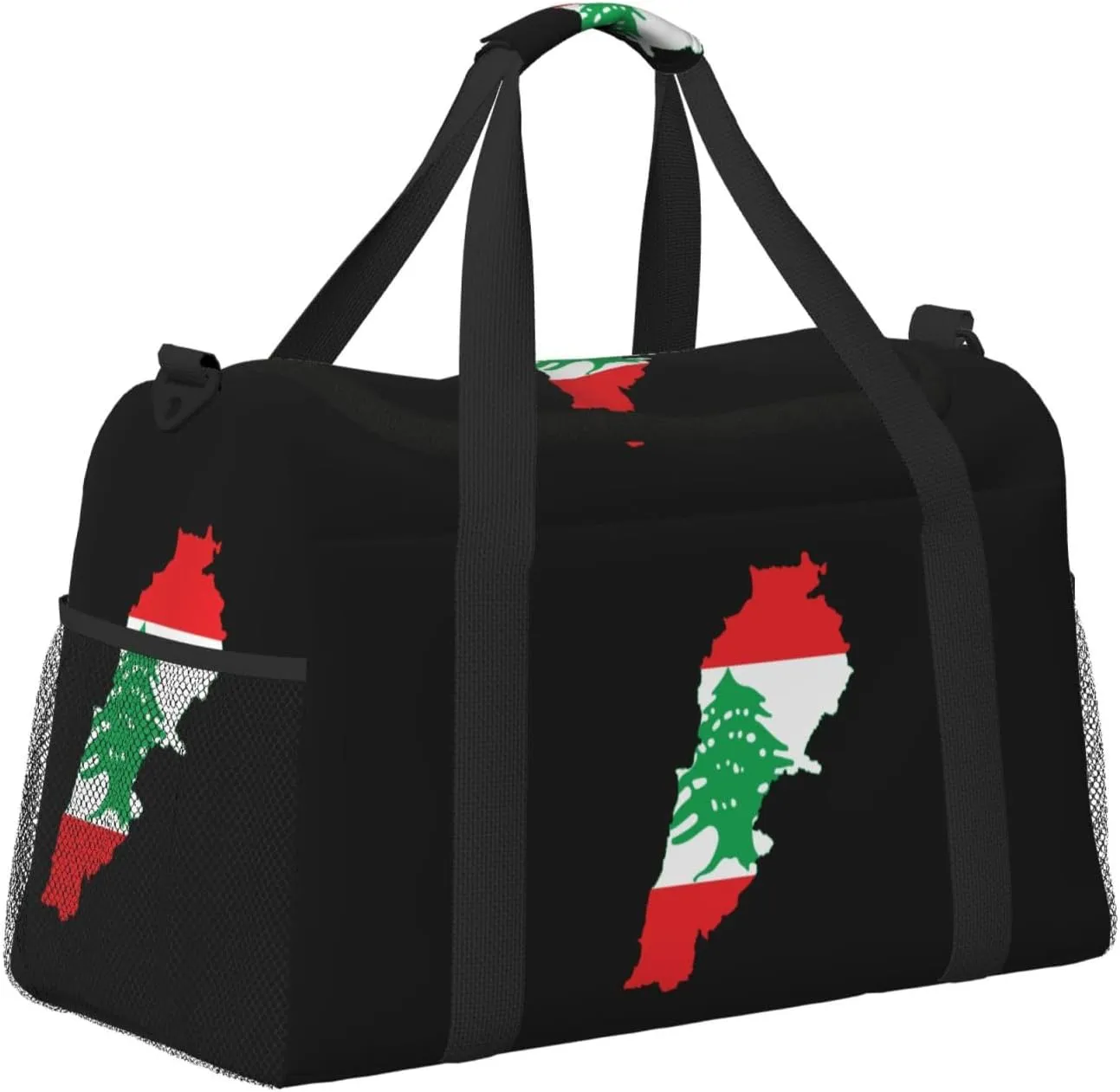Flag Map Of Lebanon Travel Duffel Bag Large Foldable Waterproof Overnight Bag For Beach Swim Bags Pool Sports Gym