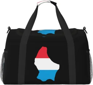 Flag Map Of Luxembourg Travel Duffel Bag Large Foldable Waterproof Overnight Bag For Beach Swim Bags Pool Sports Gym
