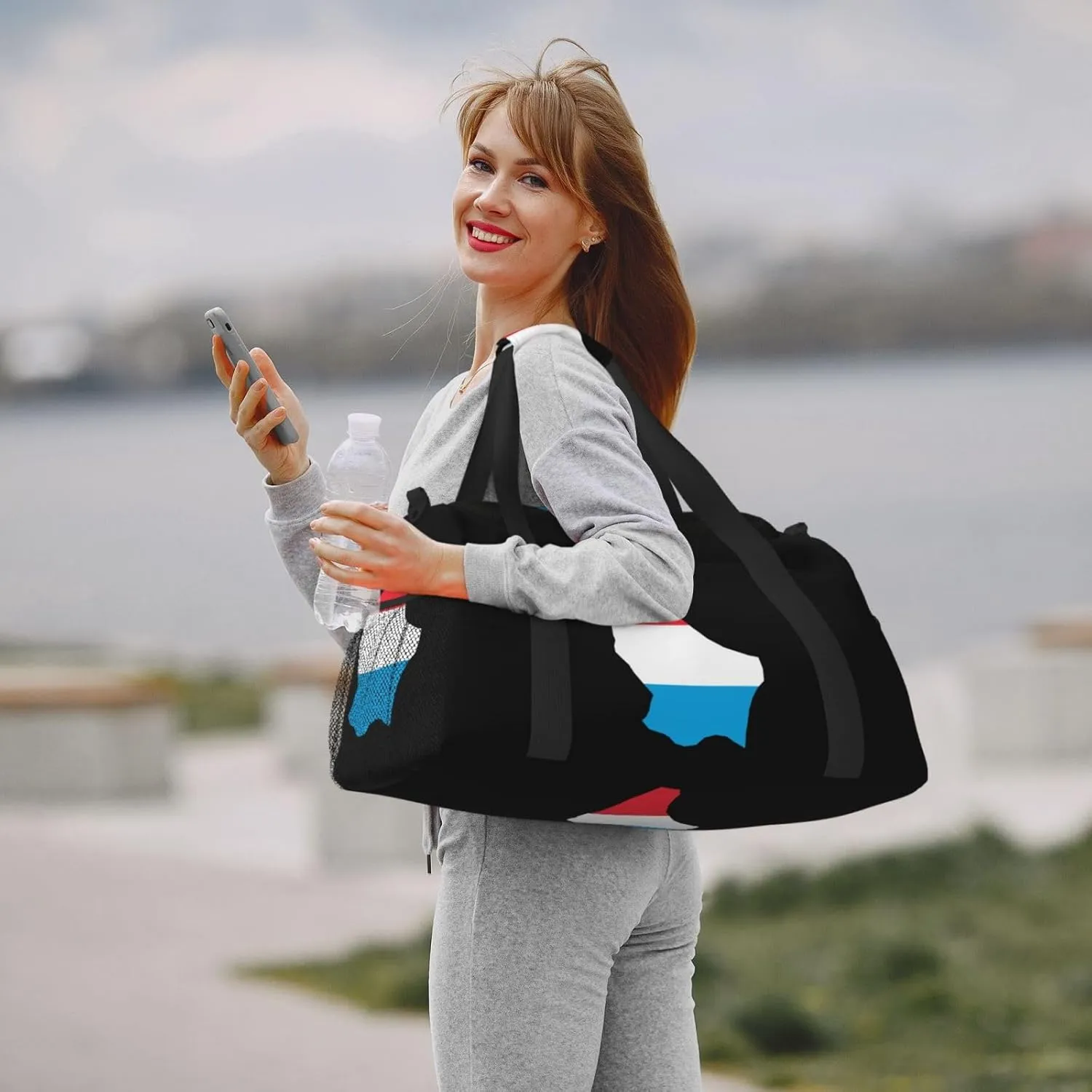 Flag Map Of Luxembourg Travel Duffel Bag Large Foldable Waterproof Overnight Bag For Beach Swim Bags Pool Sports Gym
