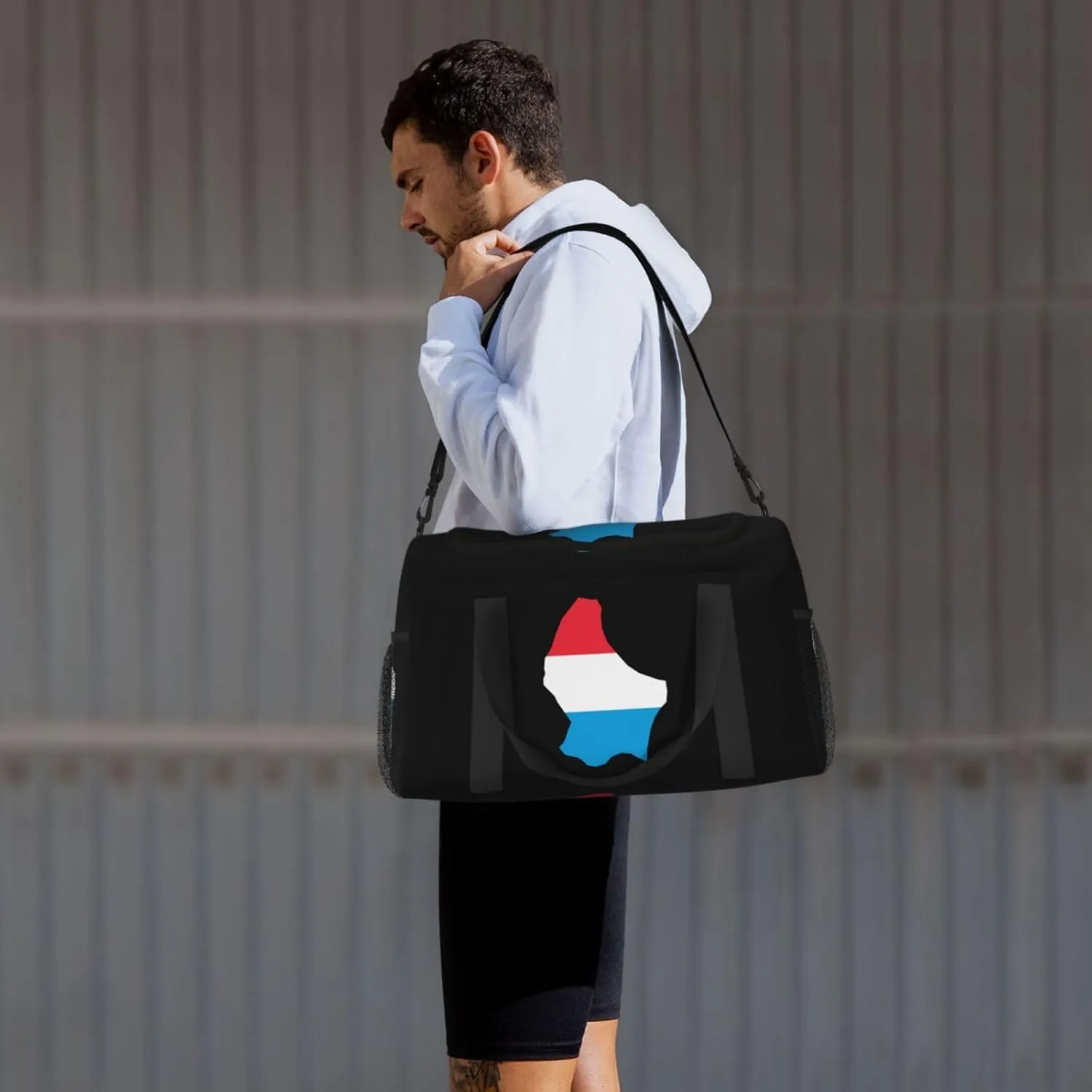 Flag Map Of Luxembourg Travel Duffel Bag Large Foldable Waterproof Overnight Bag For Beach Swim Bags Pool Sports Gym