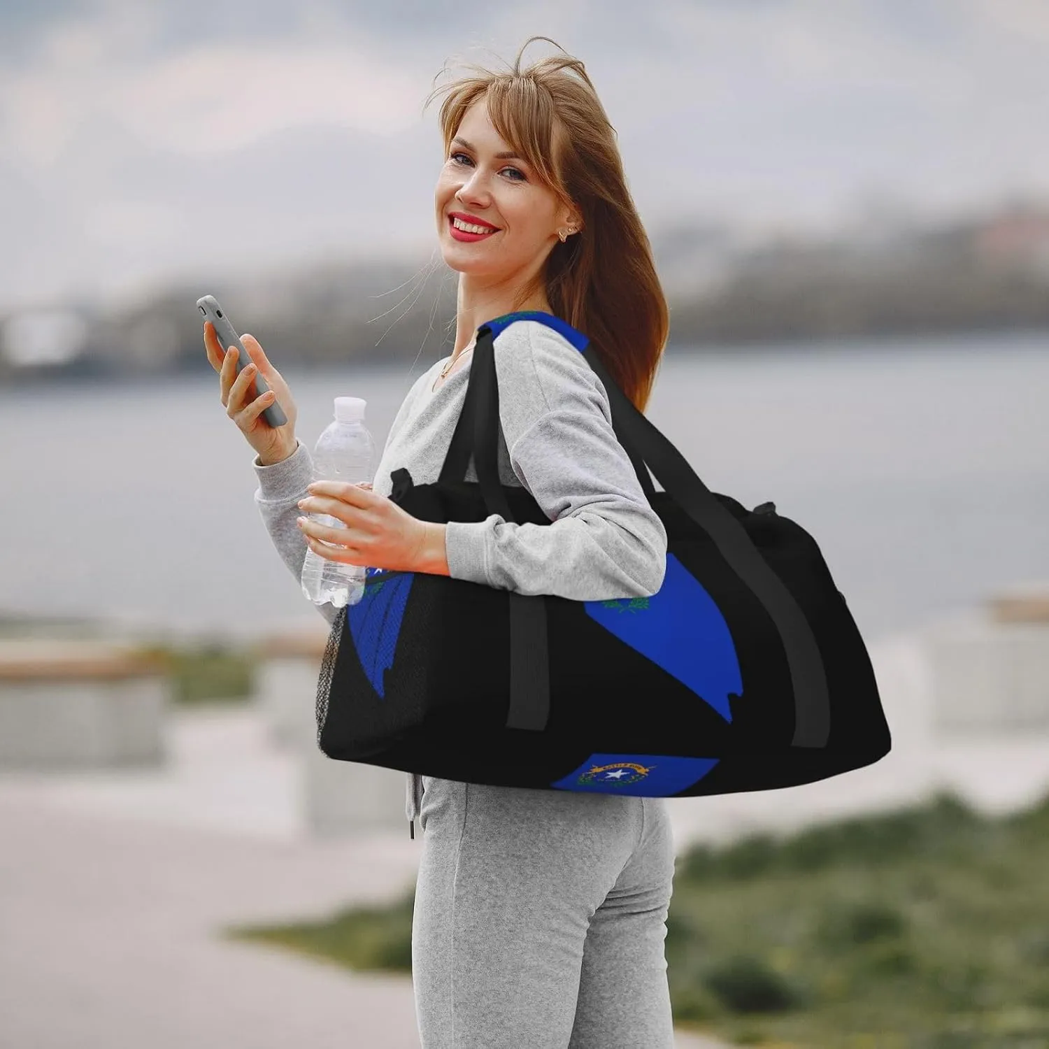 Flag Map Of Nevada Travel Duffel Bag Large Foldable Waterproof Overnight Bag For Beach Swim Bags Pool Sports Gym
