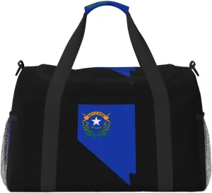 Flag Map Of Nevada Travel Duffel Bag Large Foldable Waterproof Overnight Bag For Beach Swim Bags Pool Sports Gym