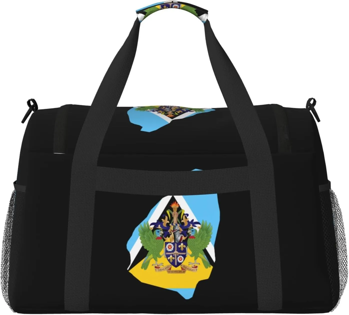 Flag Map Of Saint Lucia Travel Duffel Bag Large Foldable Waterproof Overnight Bag For Beach Swim Bags Pool Sports Gym