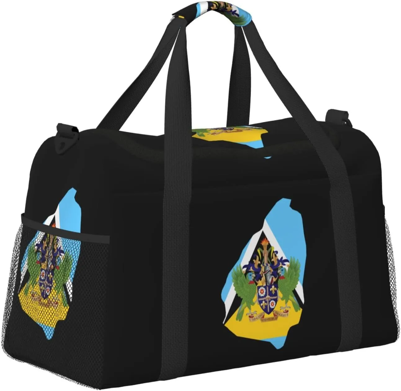Flag Map Of Saint Lucia Travel Duffel Bag Large Foldable Waterproof Overnight Bag For Beach Swim Bags Pool Sports Gym