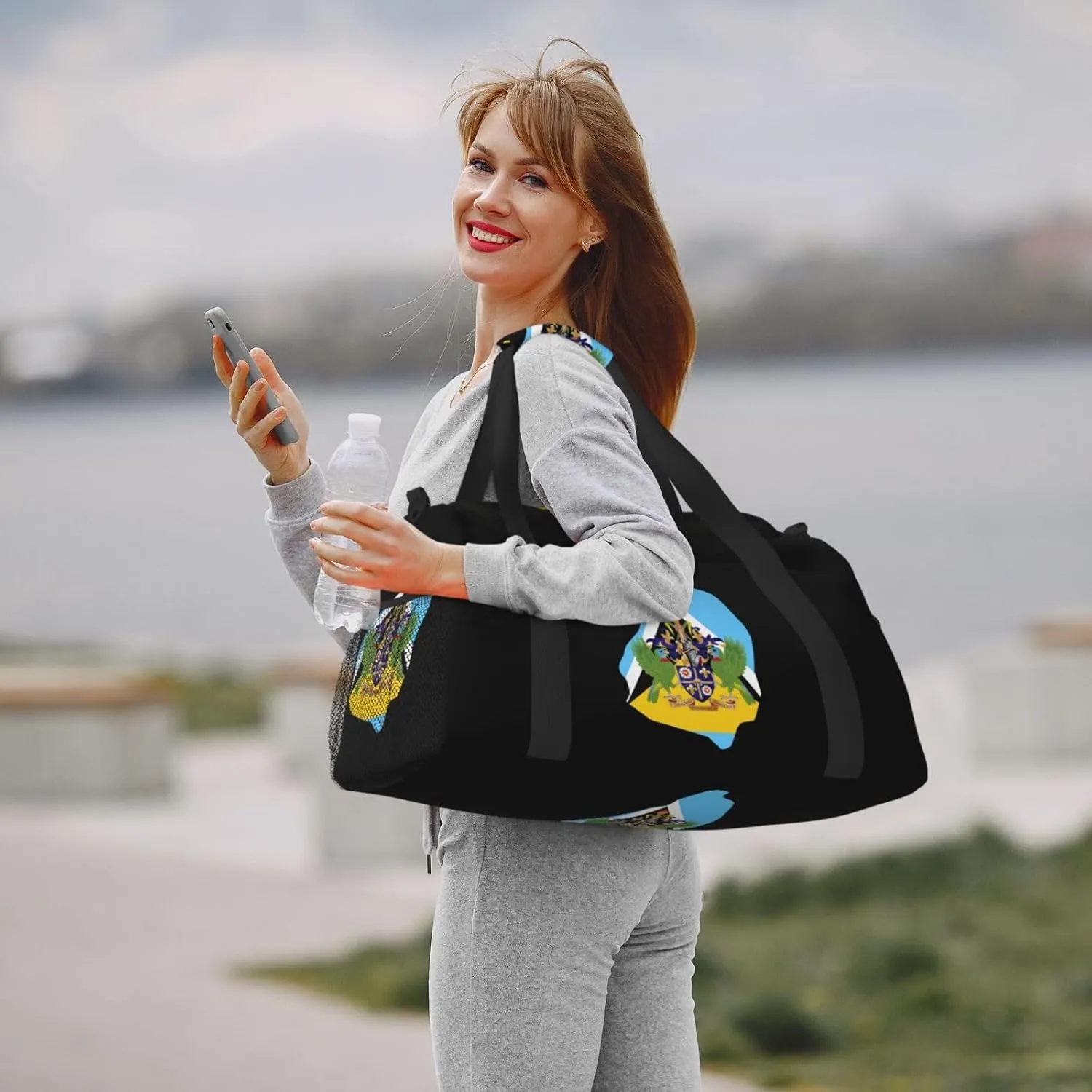Flag Map Of Saint Lucia Travel Duffel Bag Large Foldable Waterproof Overnight Bag For Beach Swim Bags Pool Sports Gym