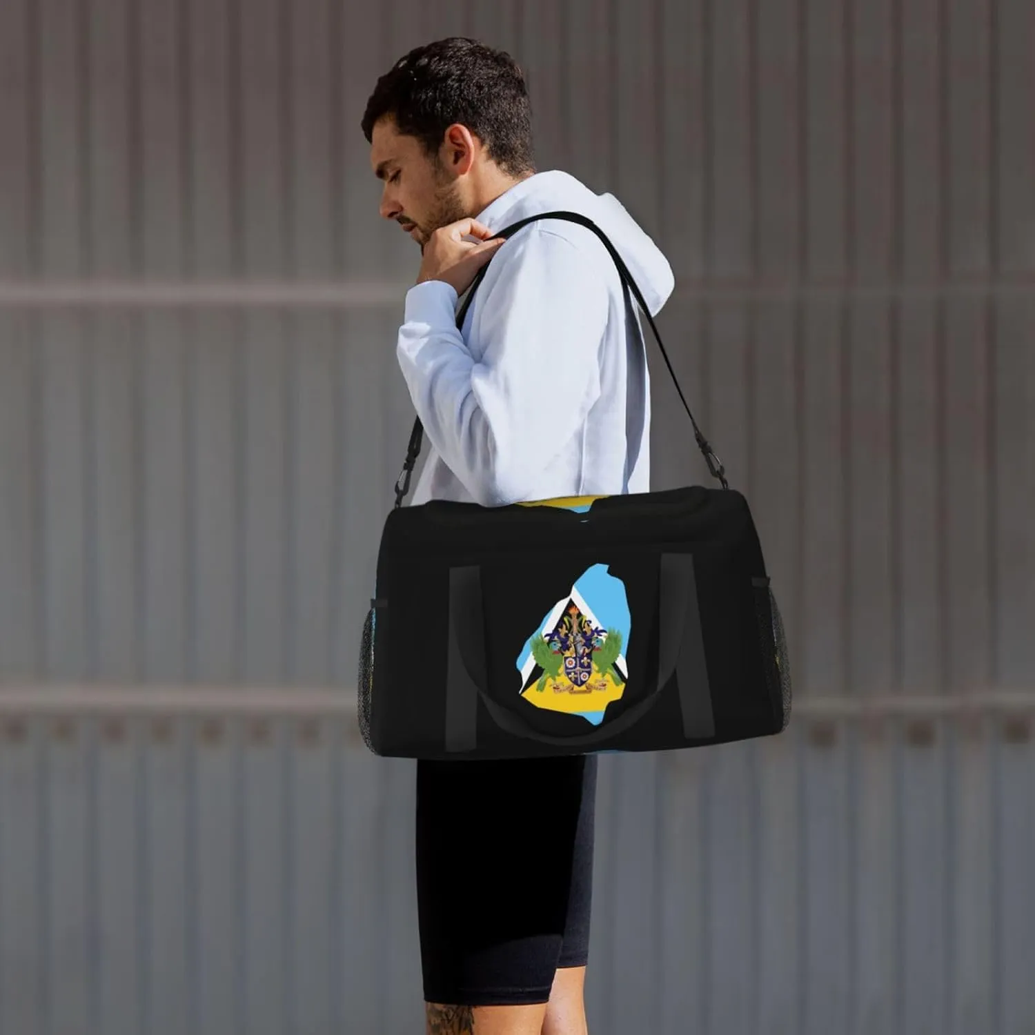 Flag Map Of Saint Lucia Travel Duffel Bag Large Foldable Waterproof Overnight Bag For Beach Swim Bags Pool Sports Gym