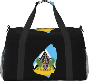 Flag Map Of Saint Lucia Travel Duffel Bag Large Foldable Waterproof Overnight Bag For Beach Swim Bags Pool Sports Gym