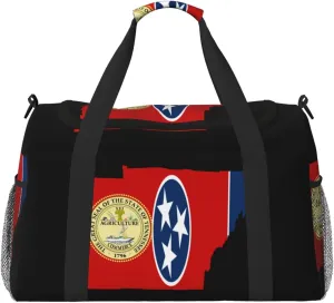 Flag Map Of Tennessee Travel Duffel Bag Large Foldable Waterproof Overnight Bag For Beach Swim Bags Pool Sports Gym