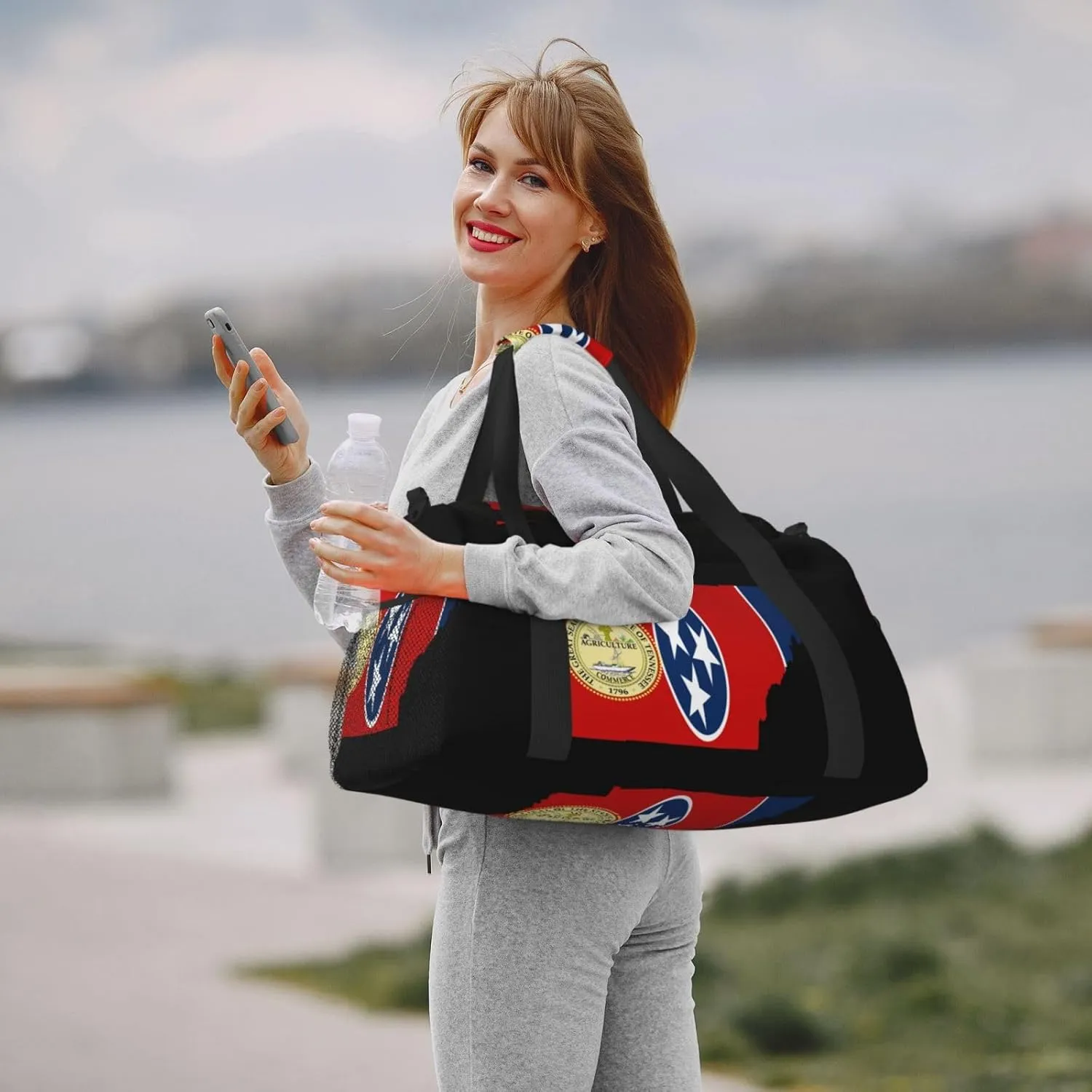 Flag Map Of Tennessee Travel Duffel Bag Large Foldable Waterproof Overnight Bag For Beach Swim Bags Pool Sports Gym