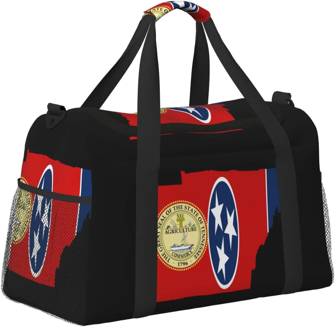 Flag Map Of Tennessee Travel Duffel Bag Large Foldable Waterproof Overnight Bag For Beach Swim Bags Pool Sports Gym