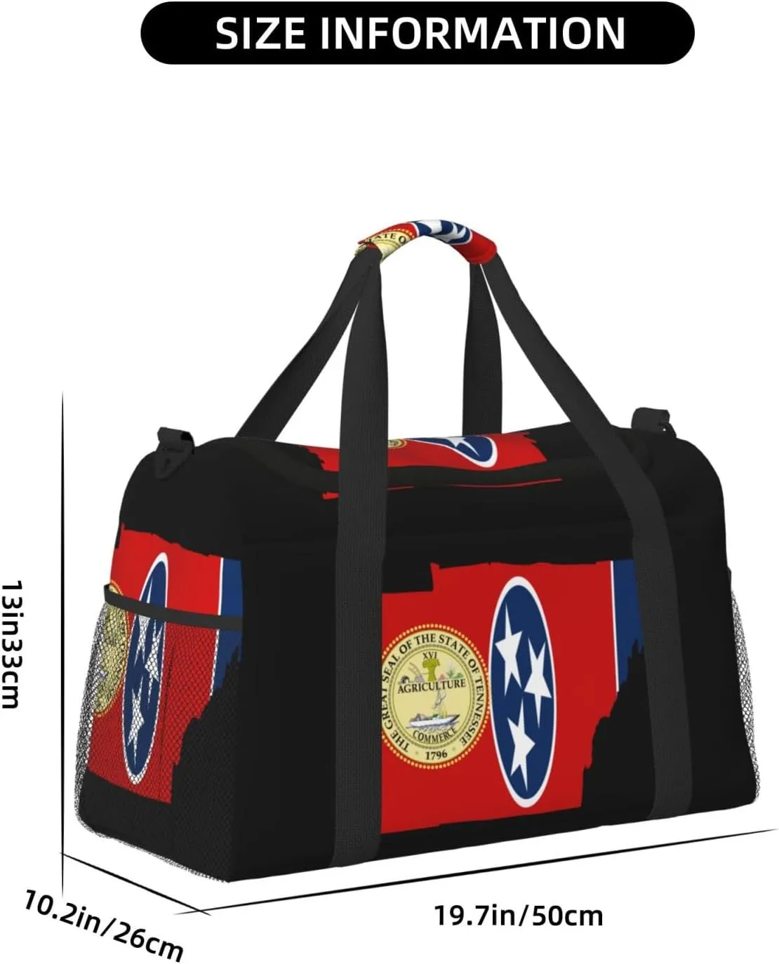 Flag Map Of Tennessee Travel Duffel Bag Large Foldable Waterproof Overnight Bag For Beach Swim Bags Pool Sports Gym