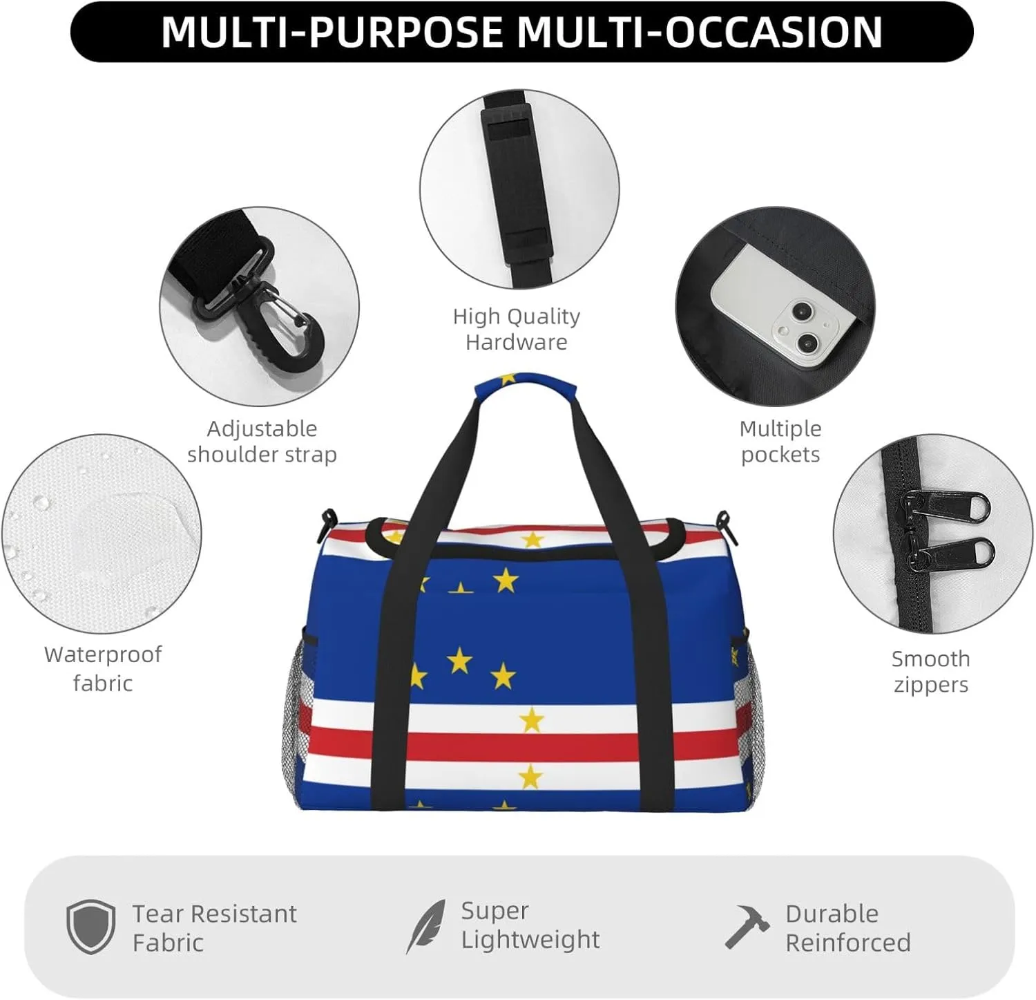 Flag Of Cape Verde Travel Duffel Bag Large Foldable Waterproof Overnight Bag For Beach Swim Bags Pool Sports Gym