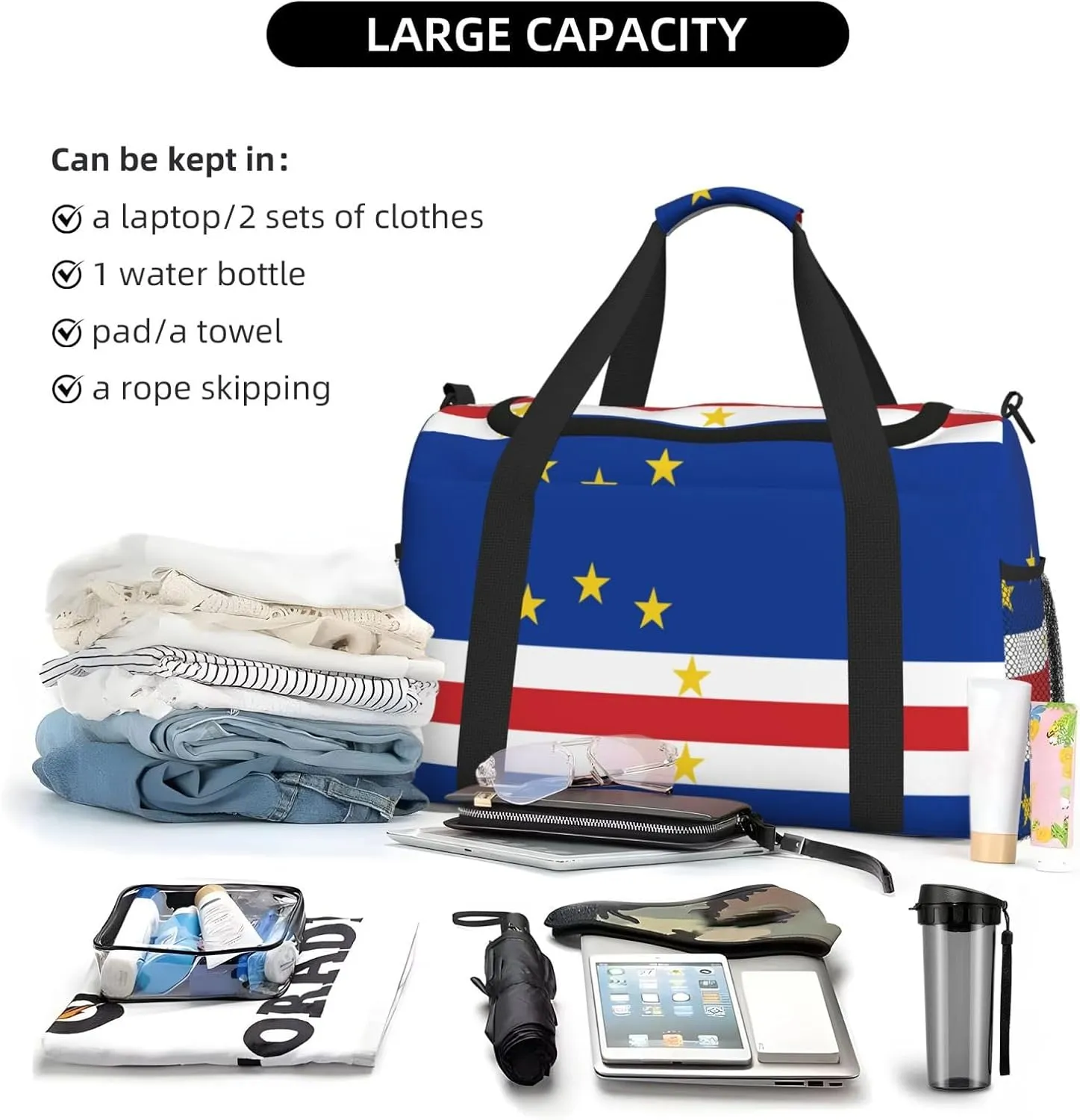 Flag Of Cape Verde Travel Duffel Bag Large Foldable Waterproof Overnight Bag For Beach Swim Bags Pool Sports Gym