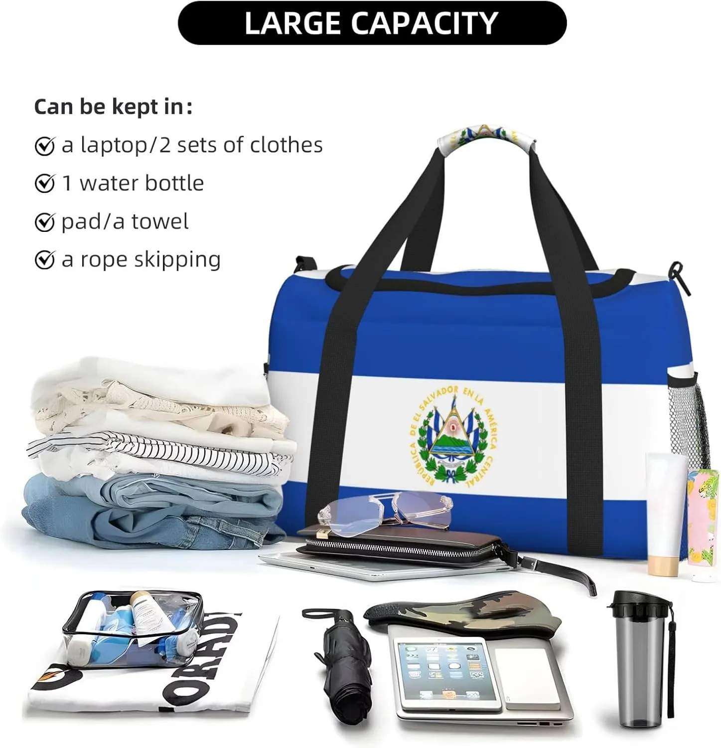 Flag Of El Salvador Travel Duffel Bag Large Foldable Waterproof Overnight Bag For Beach Swim Bags Pool Sports Gym