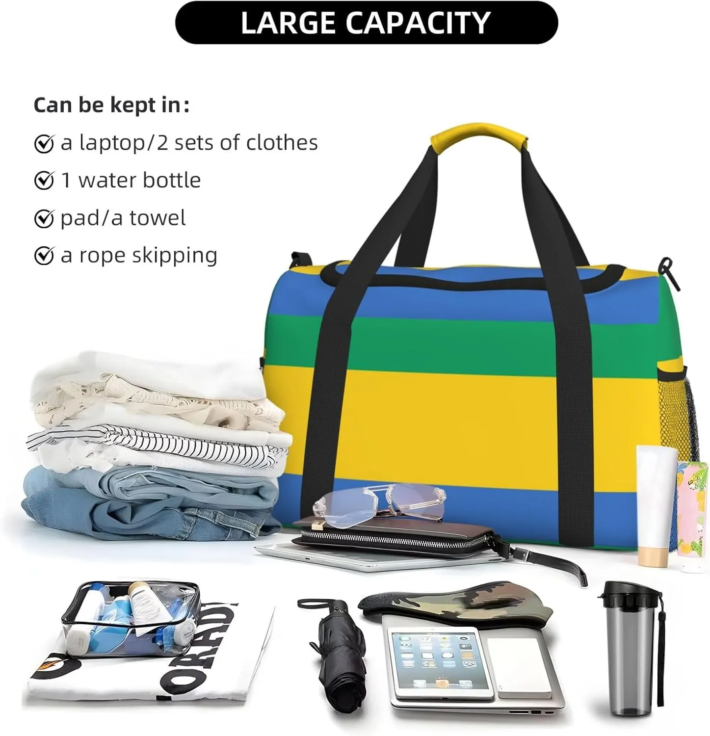 Flag Of Gabon Travel Duffel Bag Large Foldable Waterproof Overnight Bag For Beach Swim Bags Pool Sports Gym