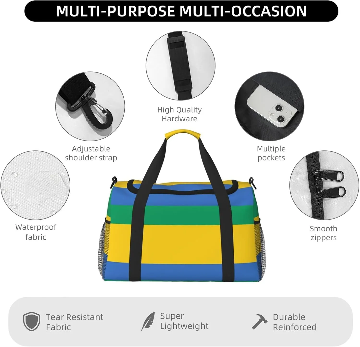 Flag Of Gabon Travel Duffel Bag Large Foldable Waterproof Overnight Bag For Beach Swim Bags Pool Sports Gym