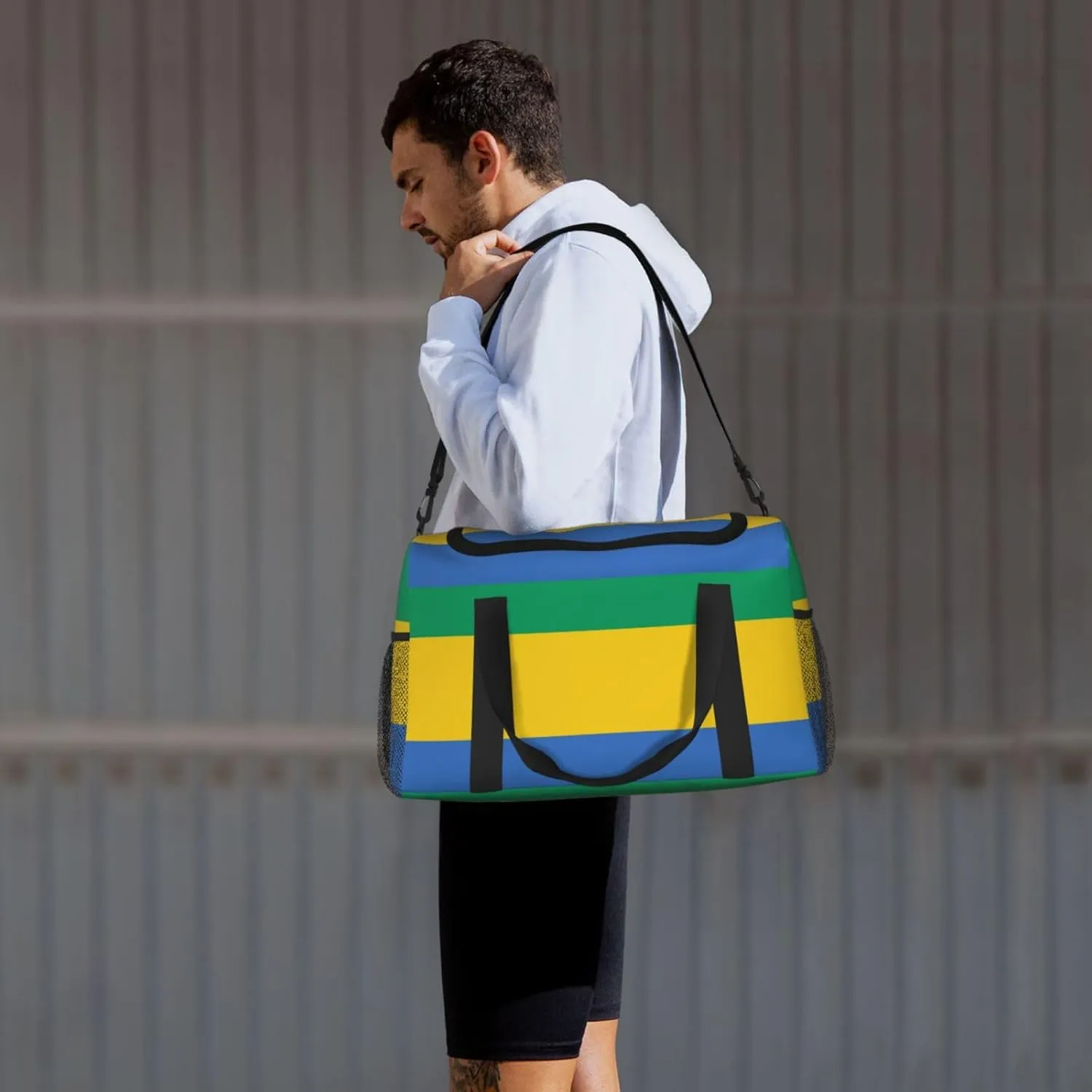 Flag Of Gabon Travel Duffel Bag Large Foldable Waterproof Overnight Bag For Beach Swim Bags Pool Sports Gym