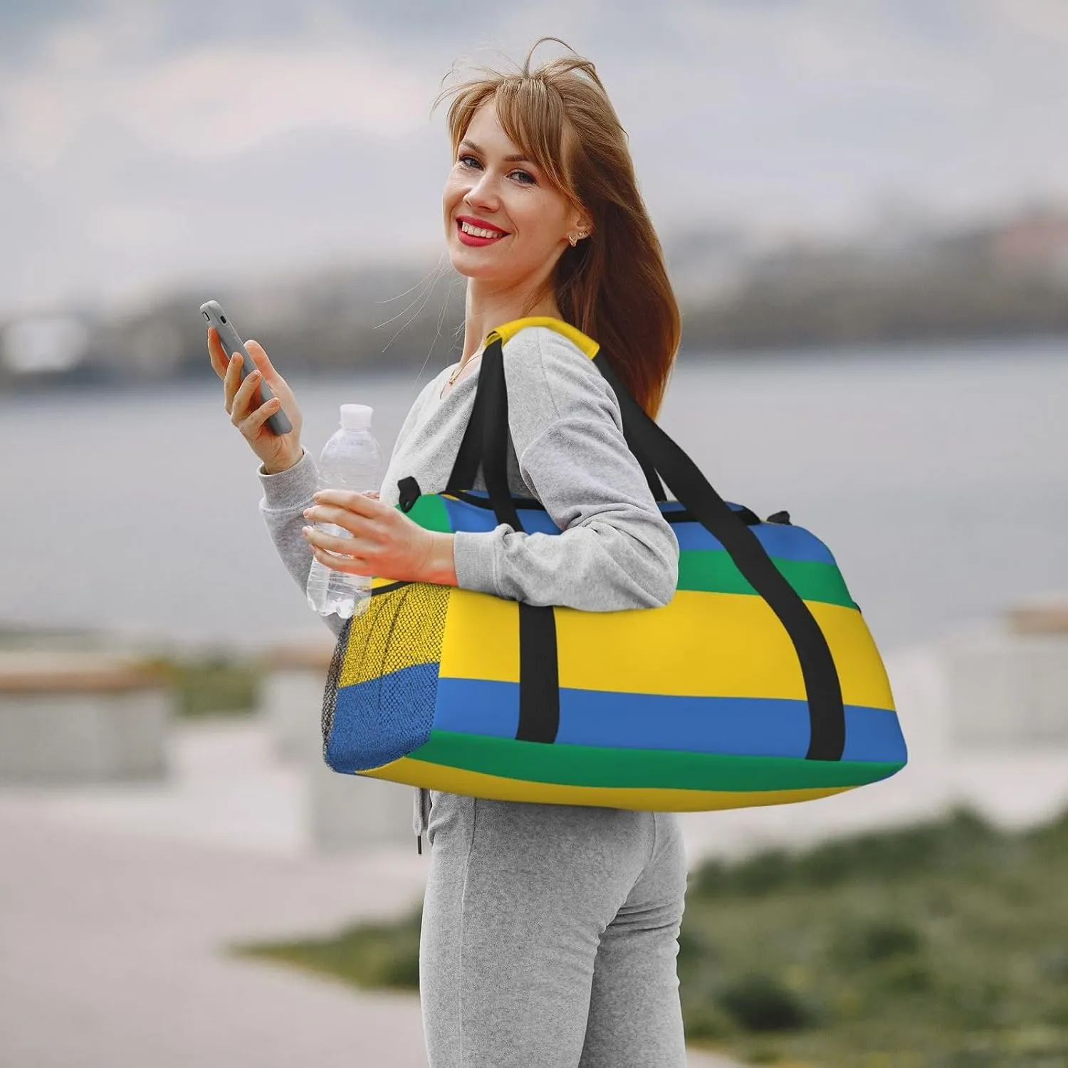 Flag Of Gabon Travel Duffel Bag Large Foldable Waterproof Overnight Bag For Beach Swim Bags Pool Sports Gym