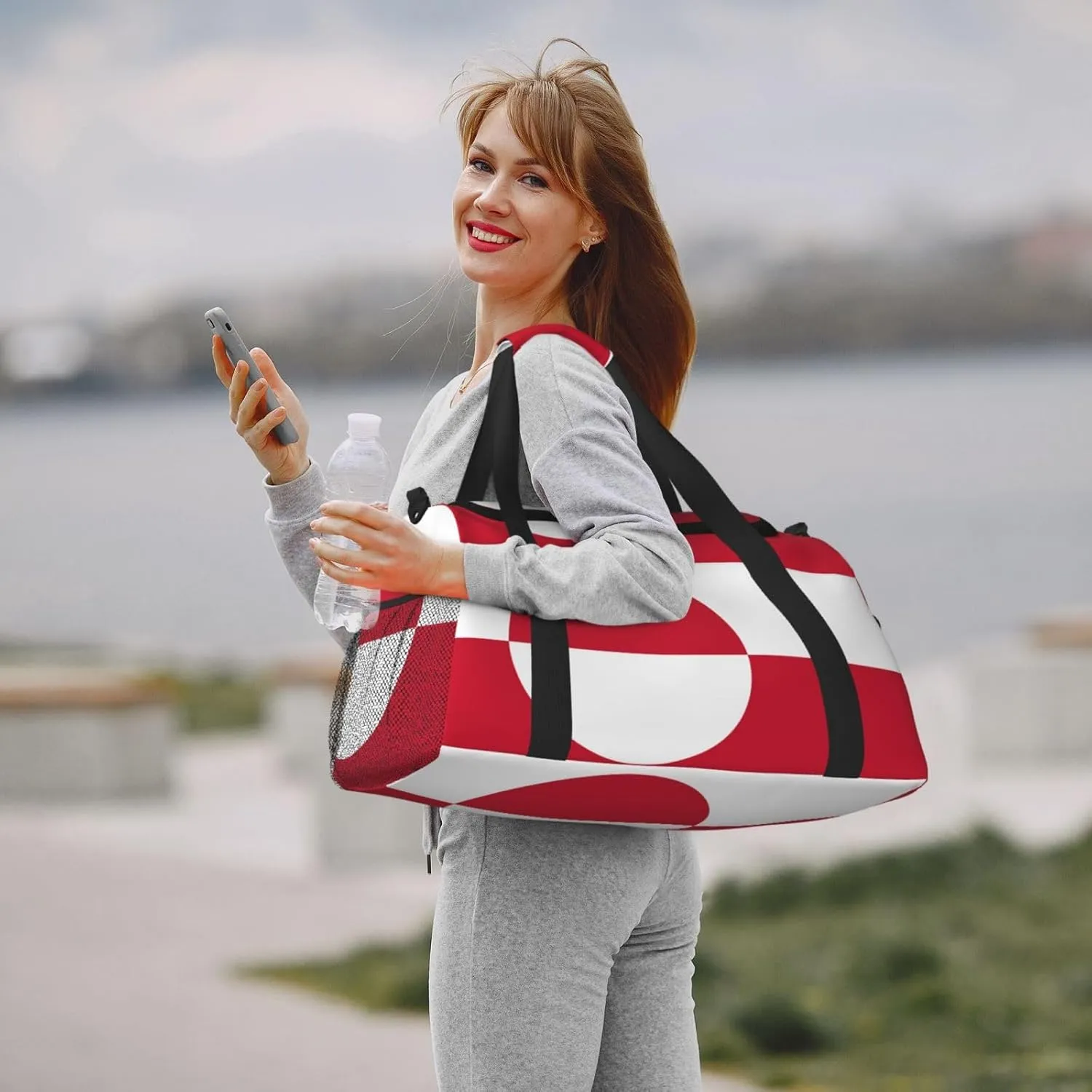 Flag Of Greenland Travel Duffel Bag Large Foldable Waterproof Overnight Bag For Beach Swim Bags Pool Sports Gym