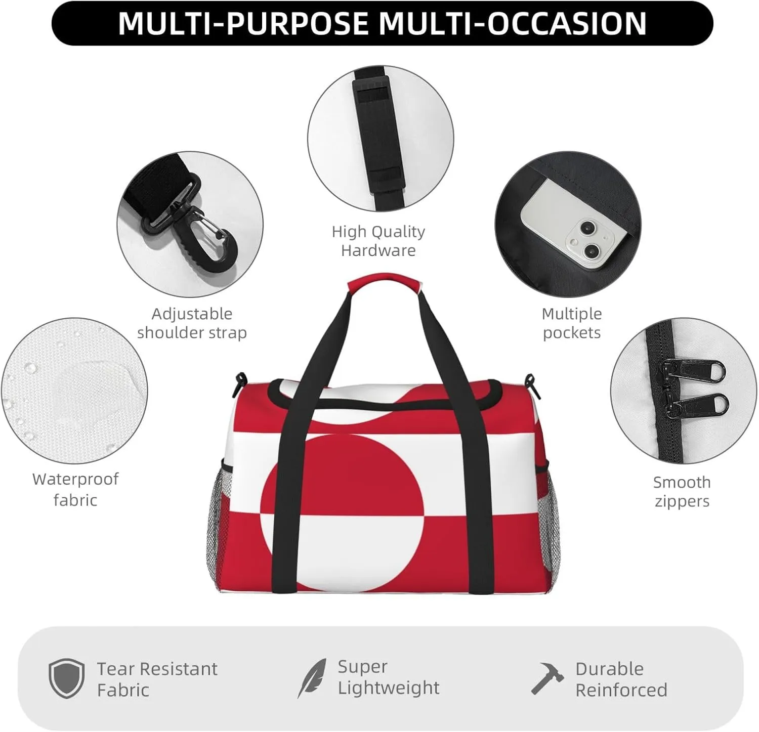 Flag Of Greenland Travel Duffel Bag Large Foldable Waterproof Overnight Bag For Beach Swim Bags Pool Sports Gym