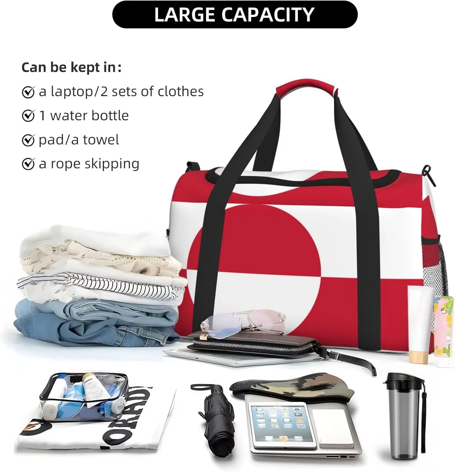 Flag Of Greenland Travel Duffel Bag Large Foldable Waterproof Overnight Bag For Beach Swim Bags Pool Sports Gym